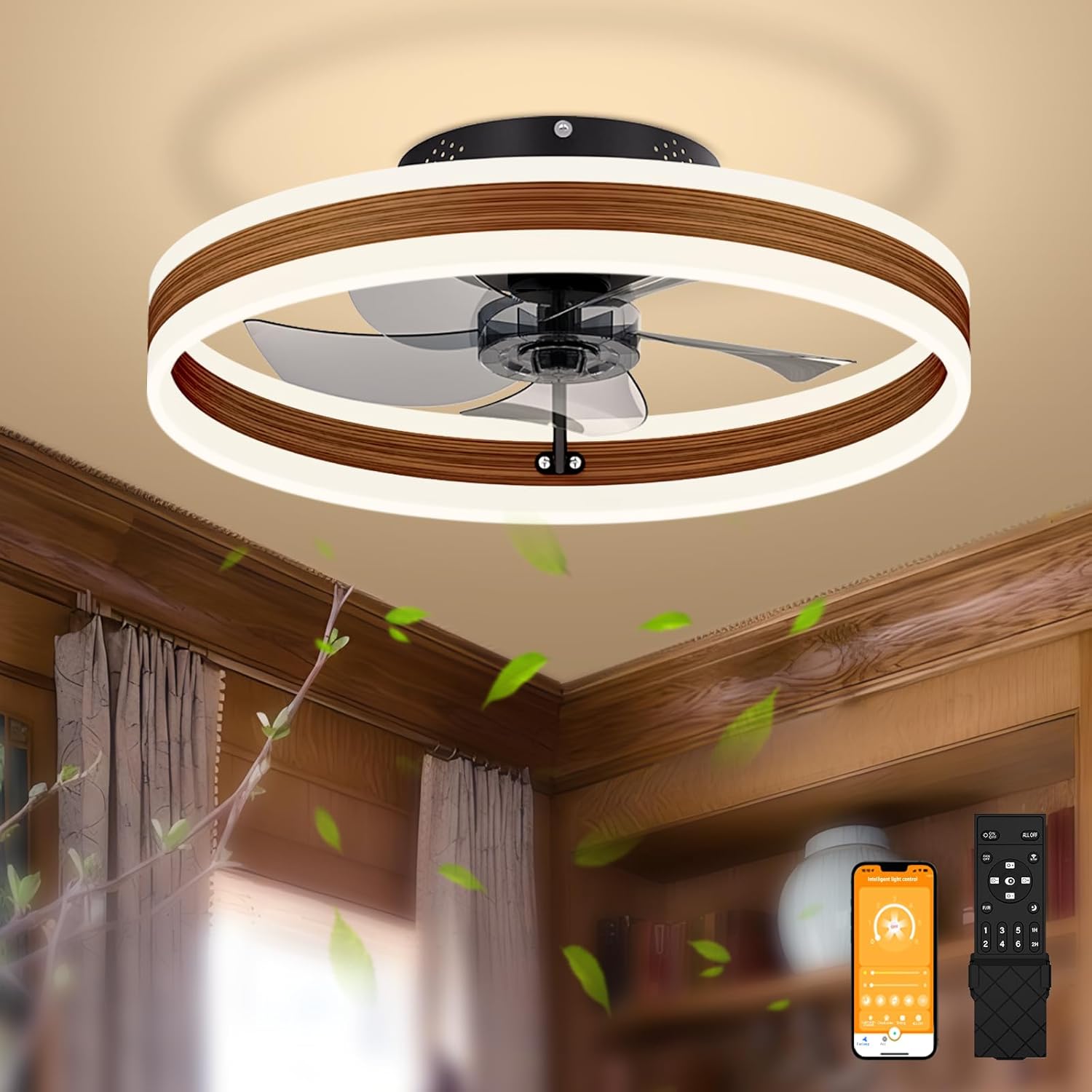 VOLISUN Low Profile Ceiling Fans with Lights and Remote, 19.7in Farmhouse Ceilin...