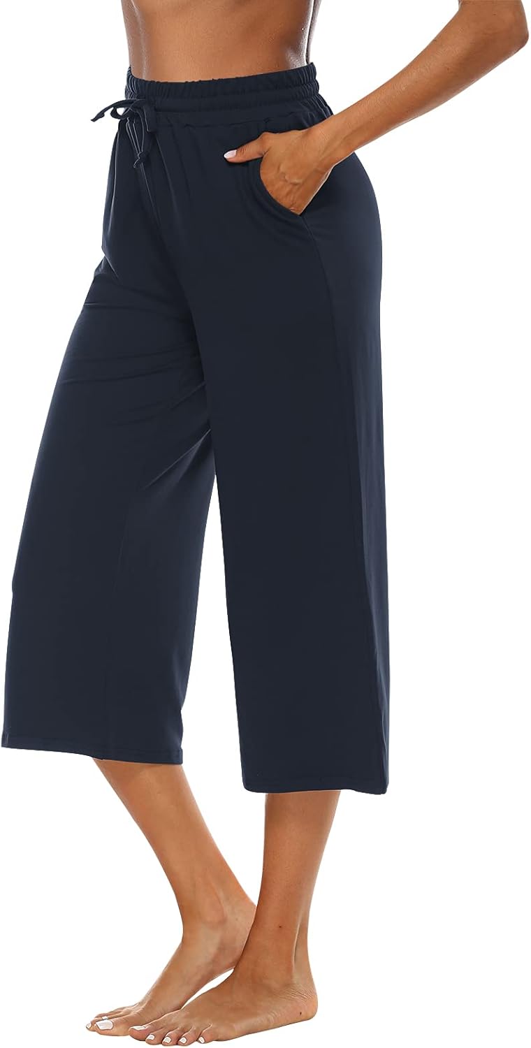 OYANUS Capris for Women Casual Summer Loose Comfy Drawstring Wide Leg Capri Pant...