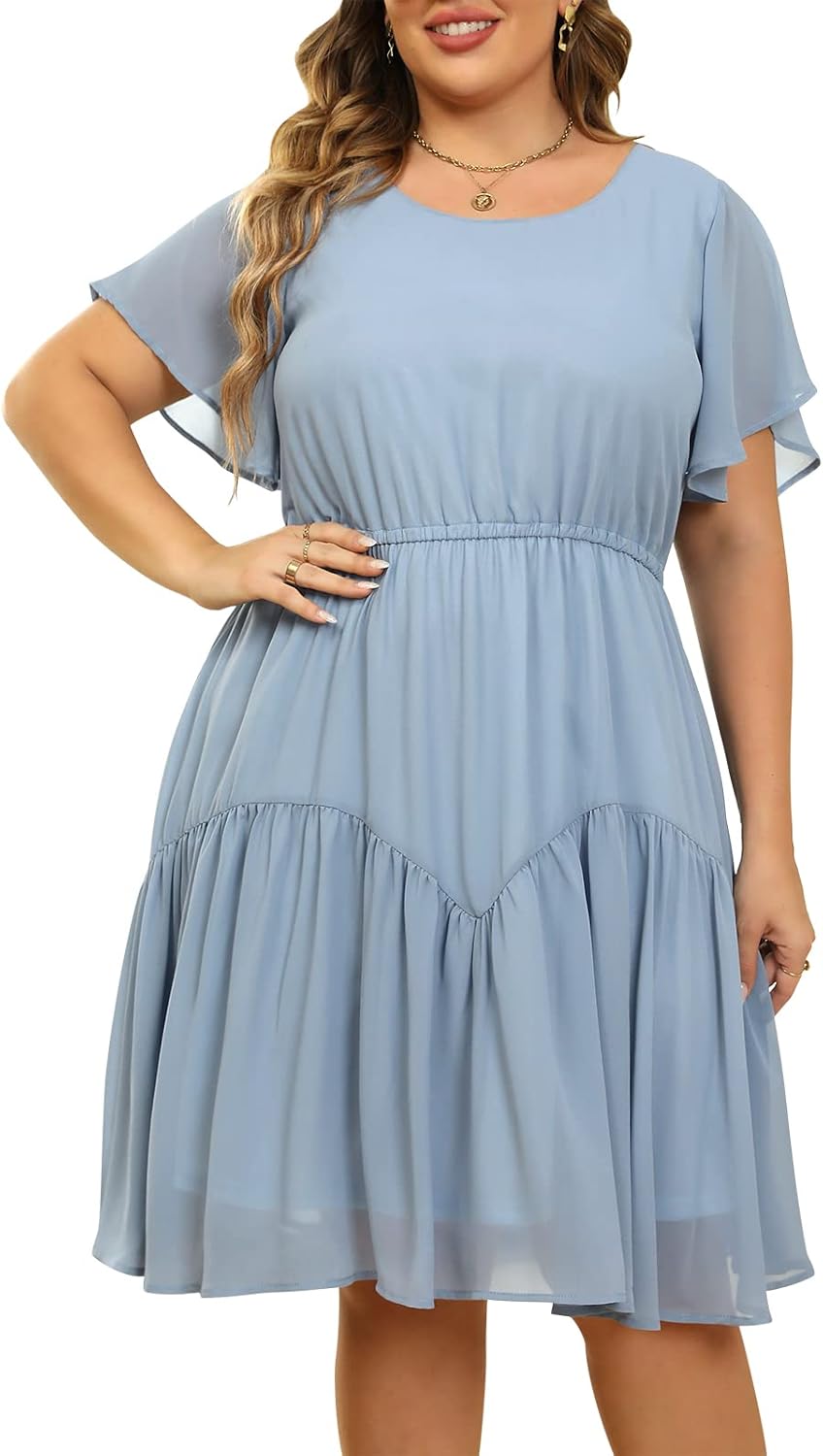 Nemidor Womens Casual Plus Size Summer Dress, Special Boho Chiffon Print Midi Sk...