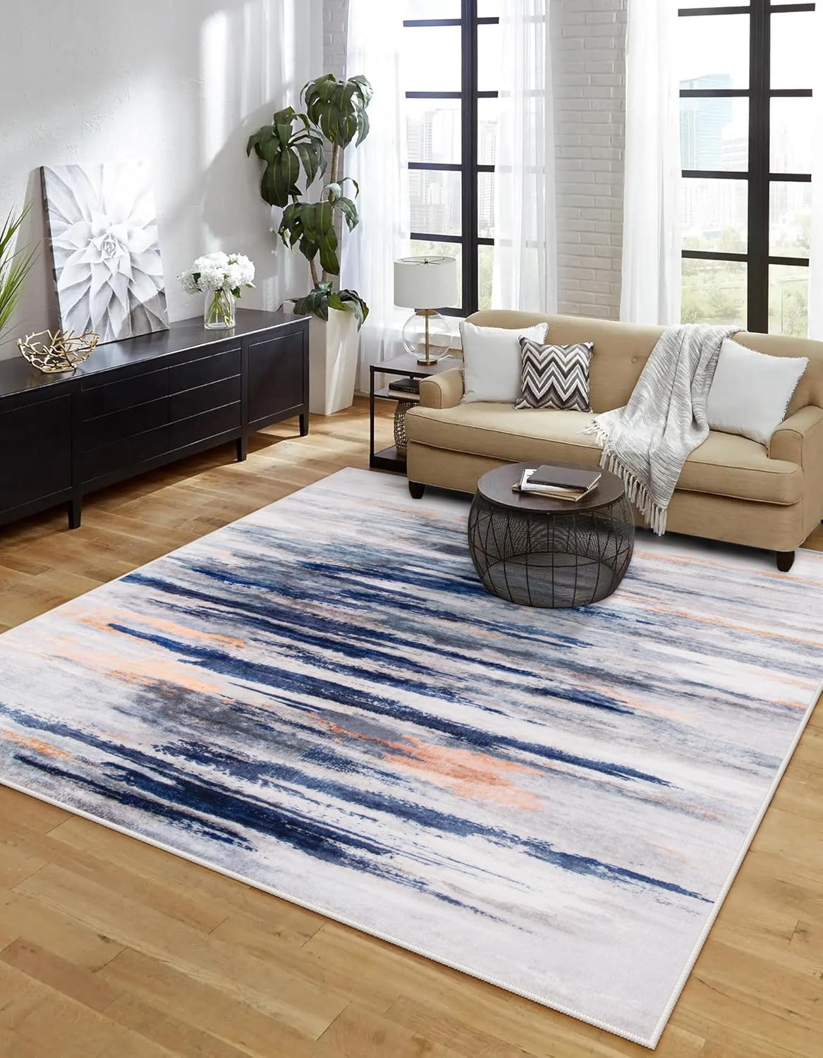 Lahome Abstract Rug for Bedroom,Washable Area Rugs 4x6 Soft Stain Resistant Dini...