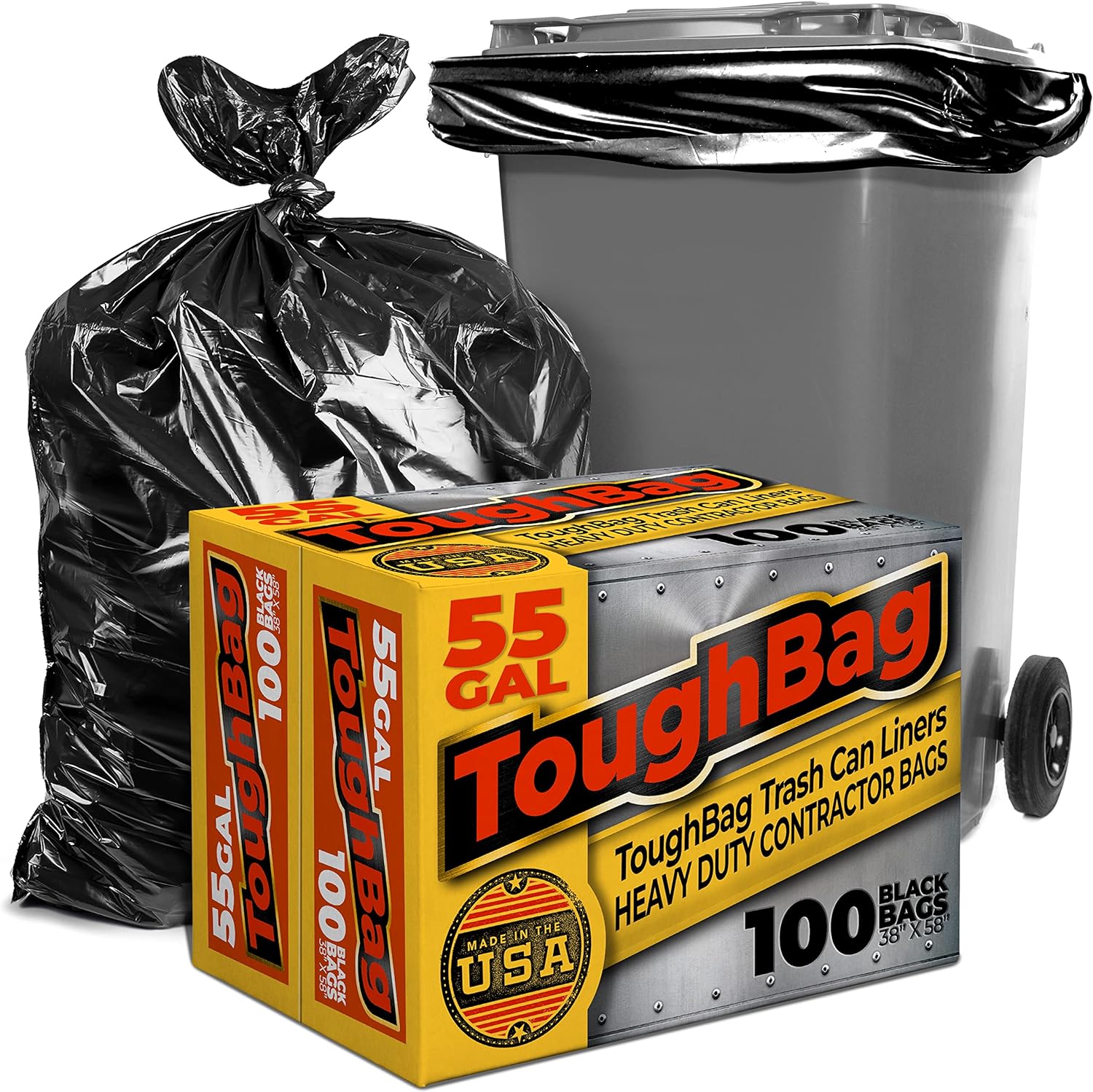 ToughBag 55 Gallon Trash Bags Heavy Duty (100 Count) - 55-60 Gallon Trash Bags,...