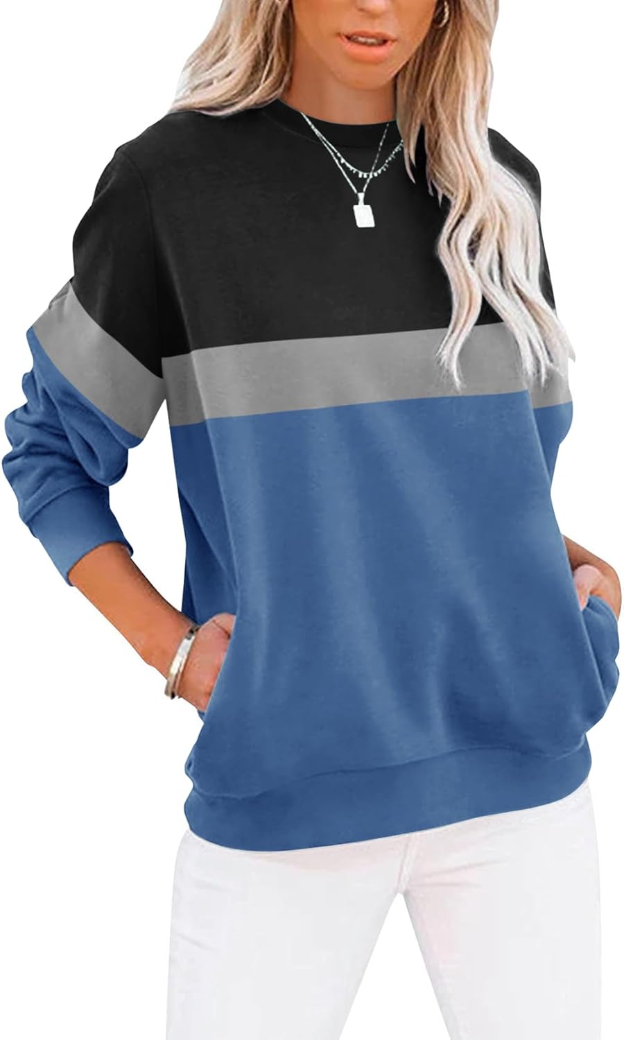TICTICMIMI Women's Casual Long Sleeve Color Block/Solid Tops Crewneck Sweatshirt...