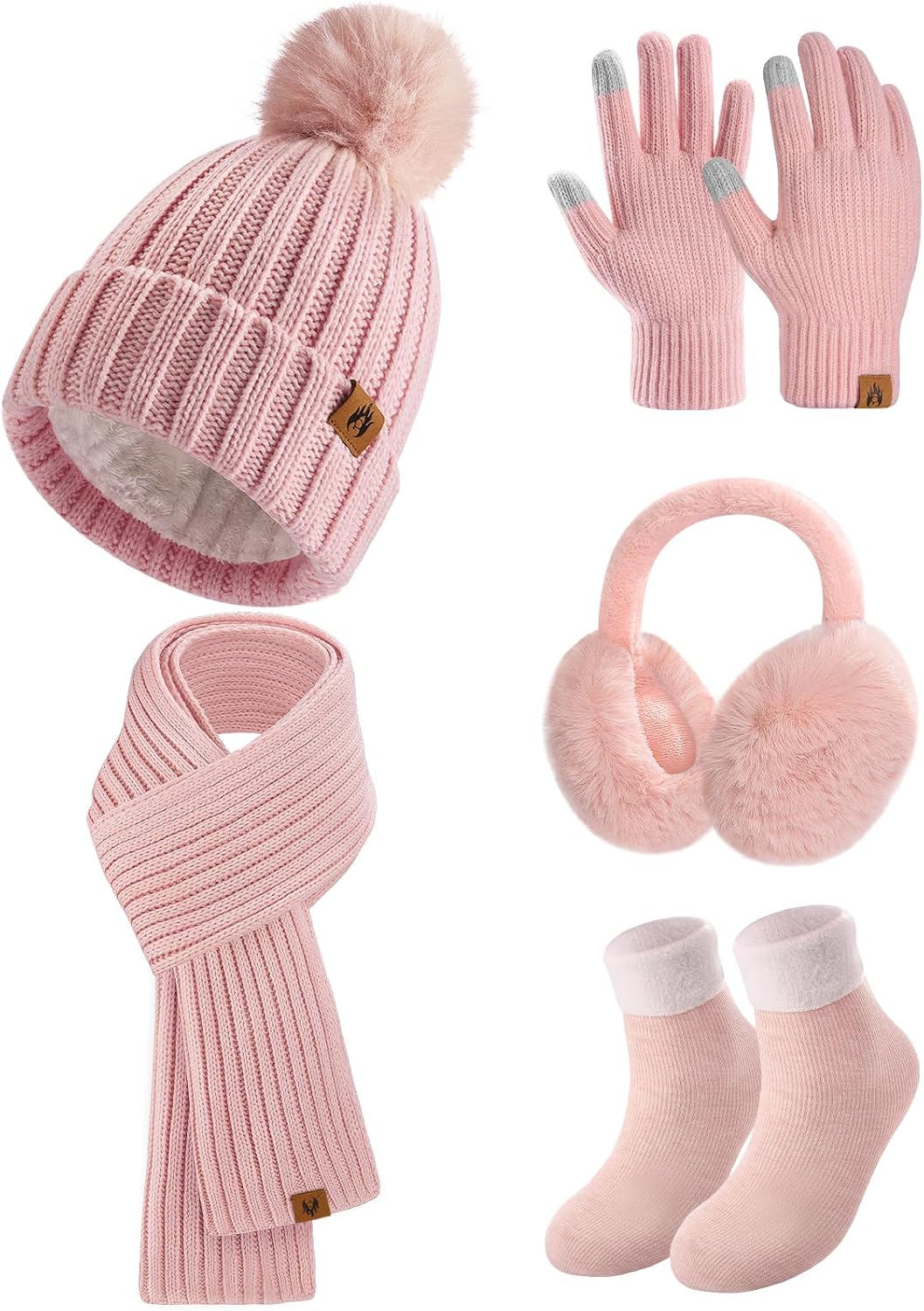 heekpek Hat and Scarf Set for Women 5 PCS Winter Set Knitted Beanie Hat Earmuffs...