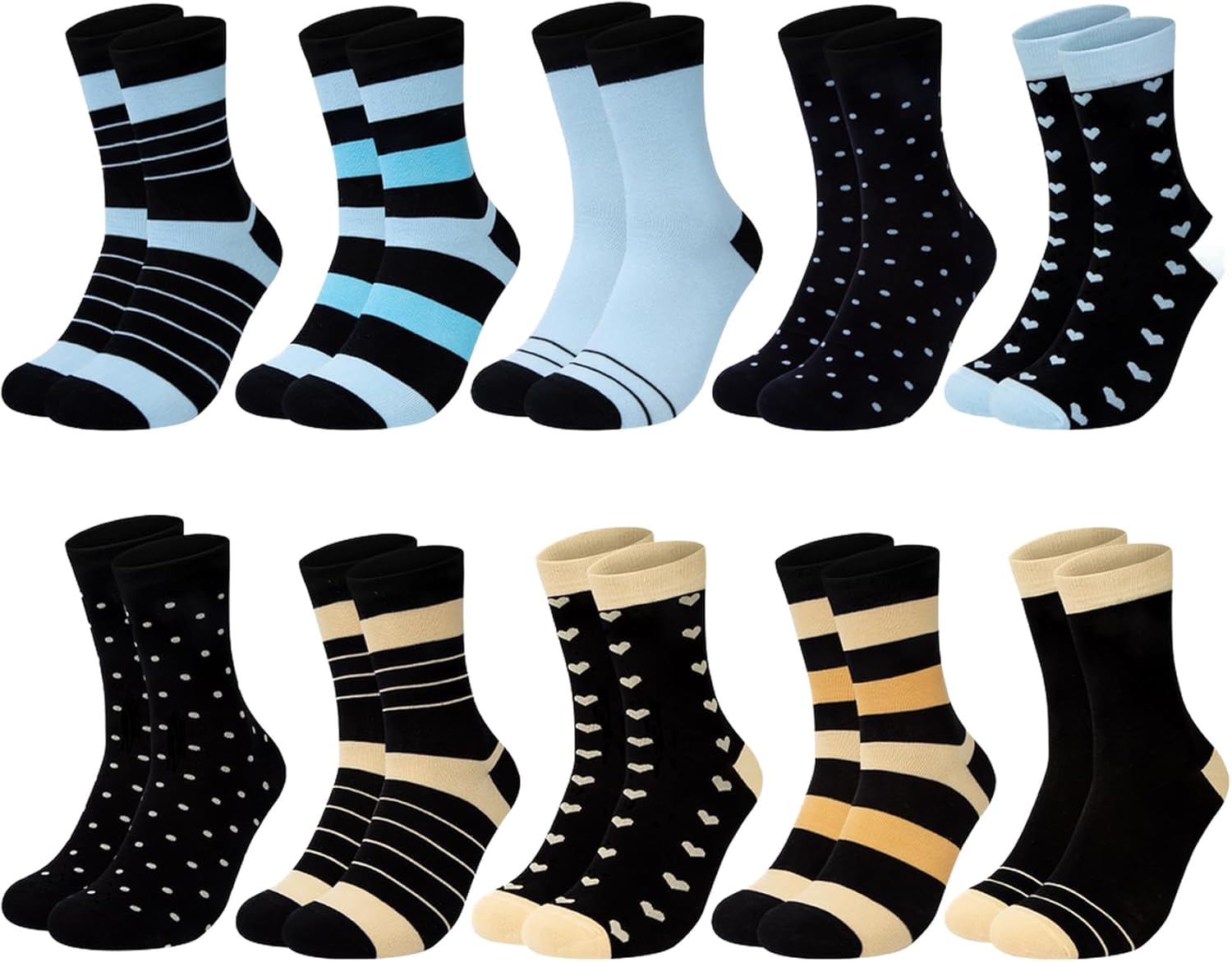 Chalier Cozy 10 Pairs Women's Socks with Multi Stripe Dot and Heart Patterns, Co...