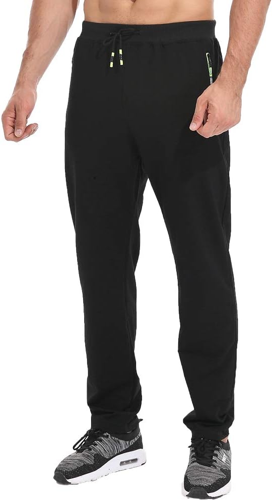 Tansozer Mens Joggers Tracksuit Bottoms Open Hem Cotton Zip Pockets XL Black