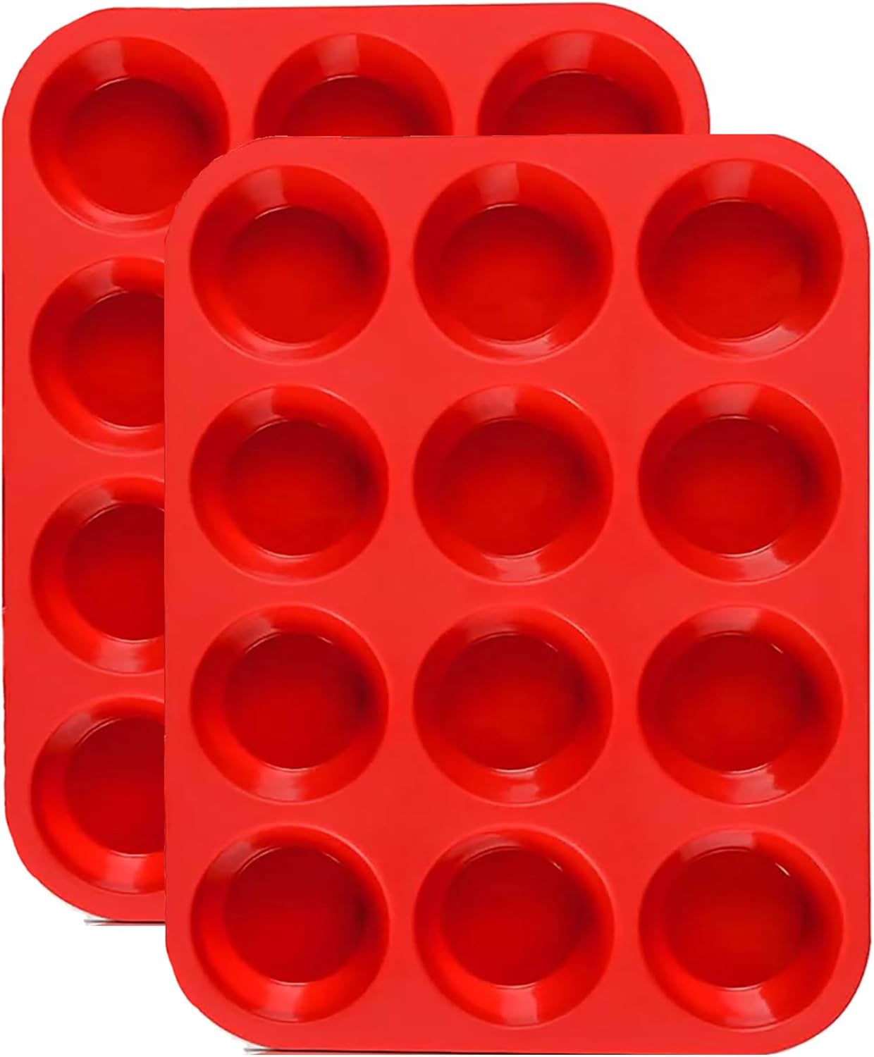 JEWOSTER 12 Cups Silicone Muffin Pan 2 Pack - Silicone Cupcake Pan Nonstick Sili...
