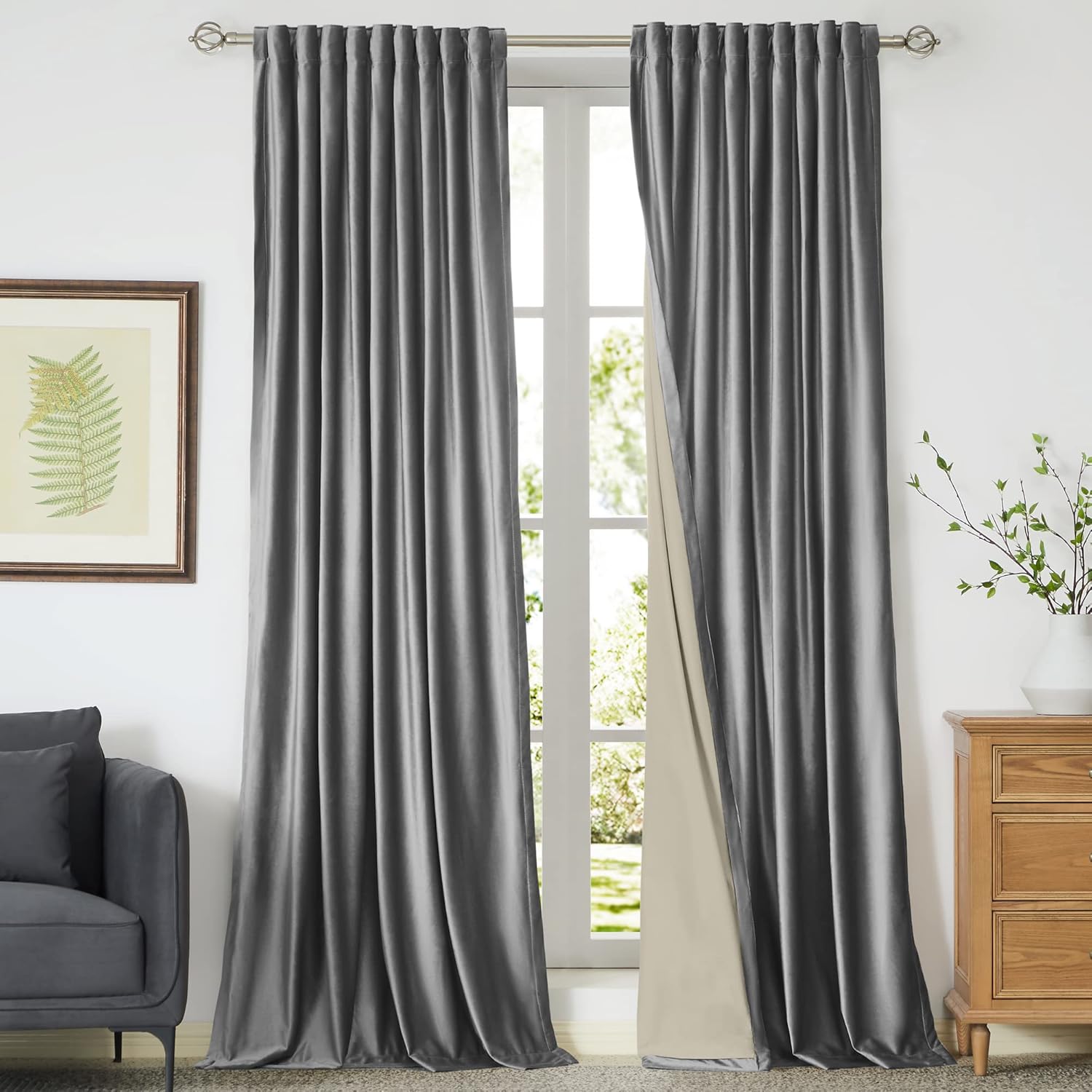 PRIMROSE Curtains, Special Blackout Grey Velvet Curtains For 96 Inch Long, Affor...