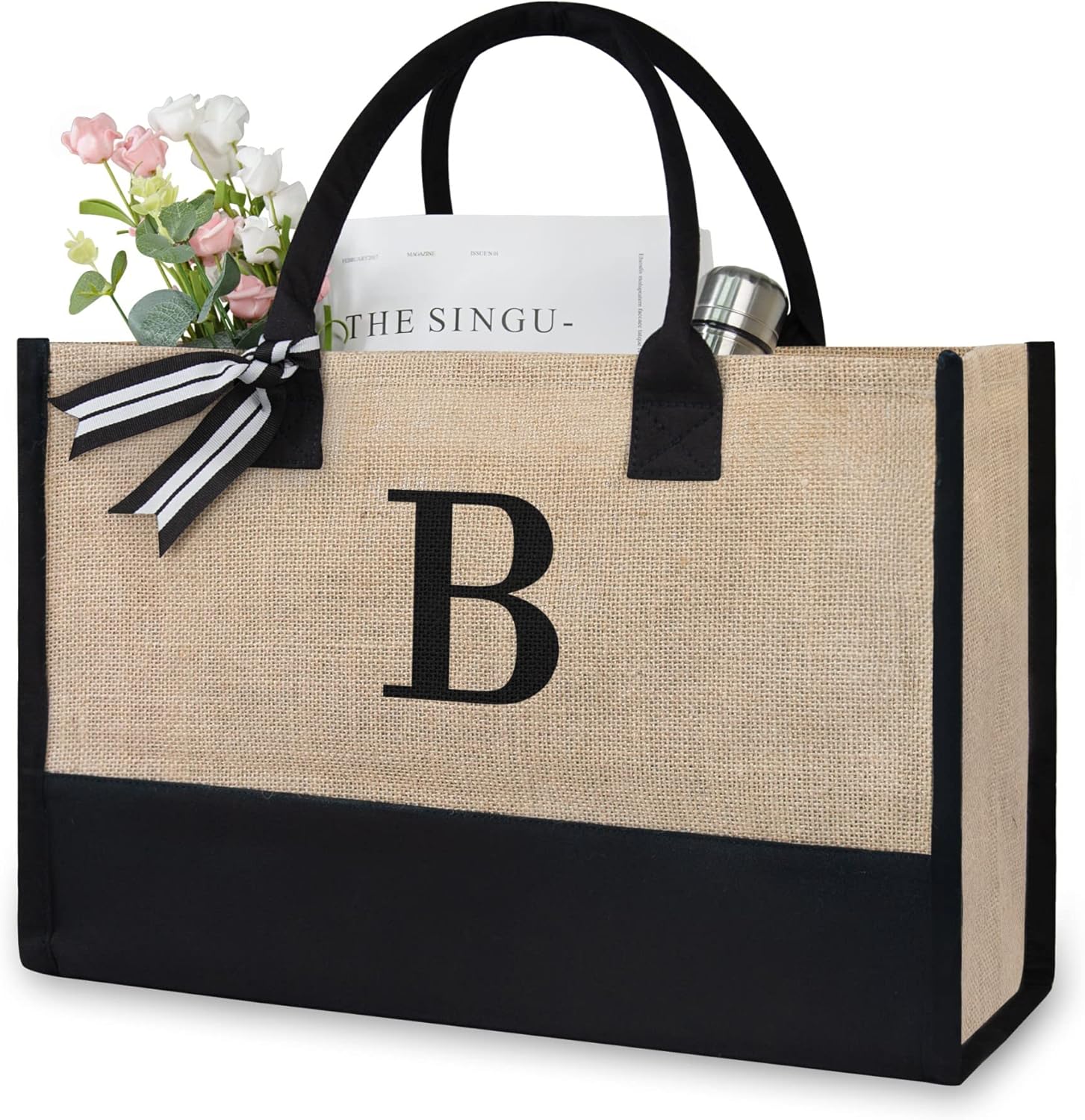 TOPDesign Initial Jute/Canvas Tote Bag, Personalized Present Bag, Suitable for W...