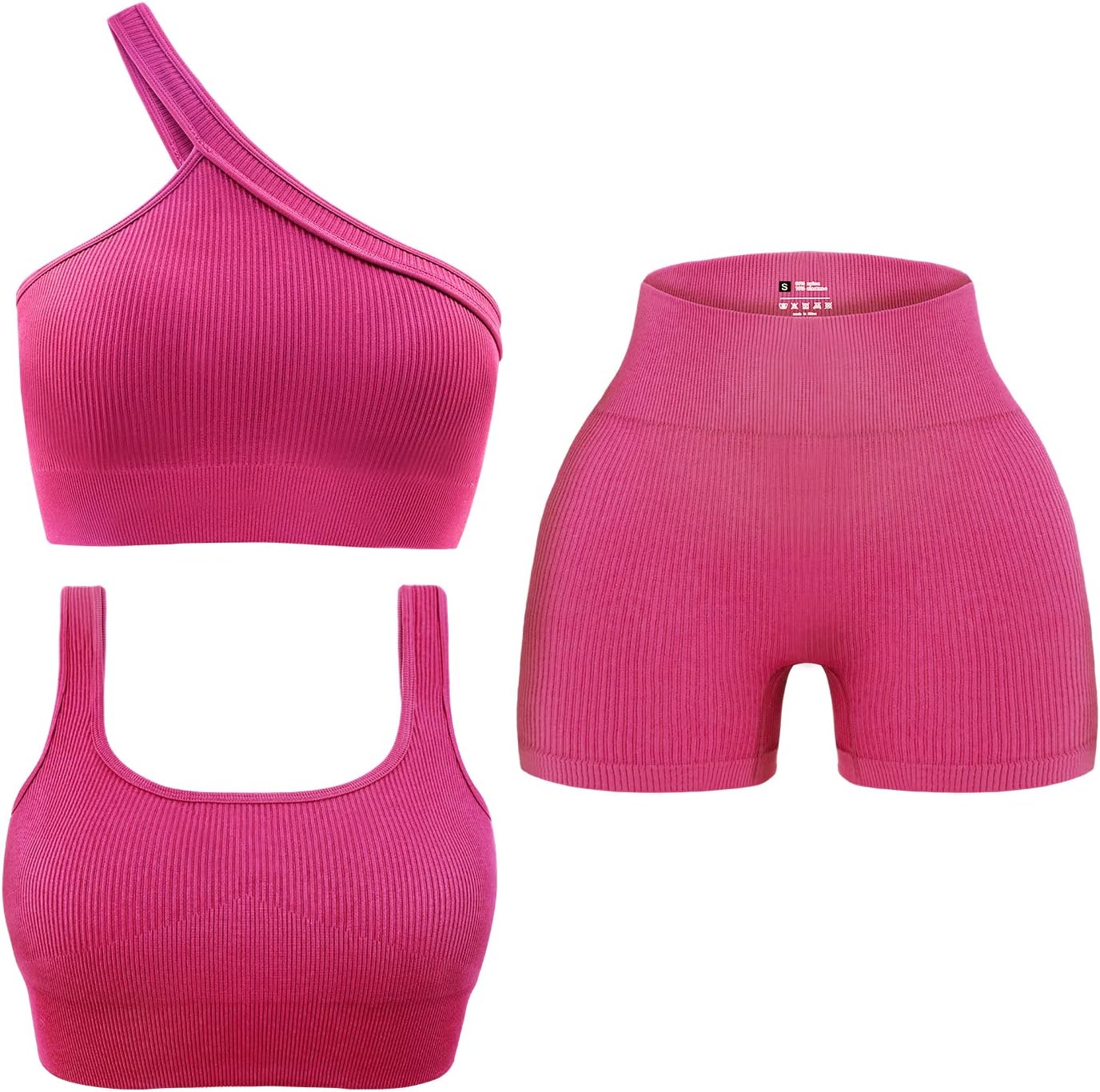 OLCHEE Womens 3 Piece Workout Sets - Seamless Ribbed Yoga Outfits Sports Bra One...