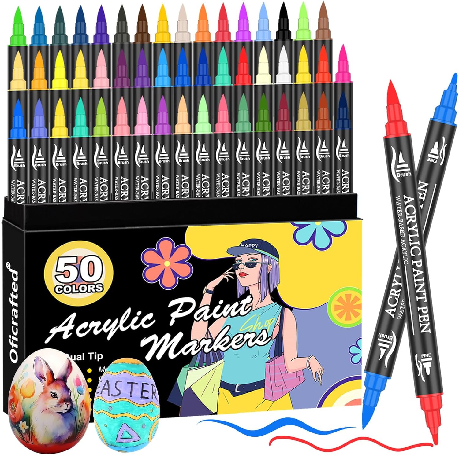 Acrylic Paint Pens, 50 Colors Dual Tip Markers wit...