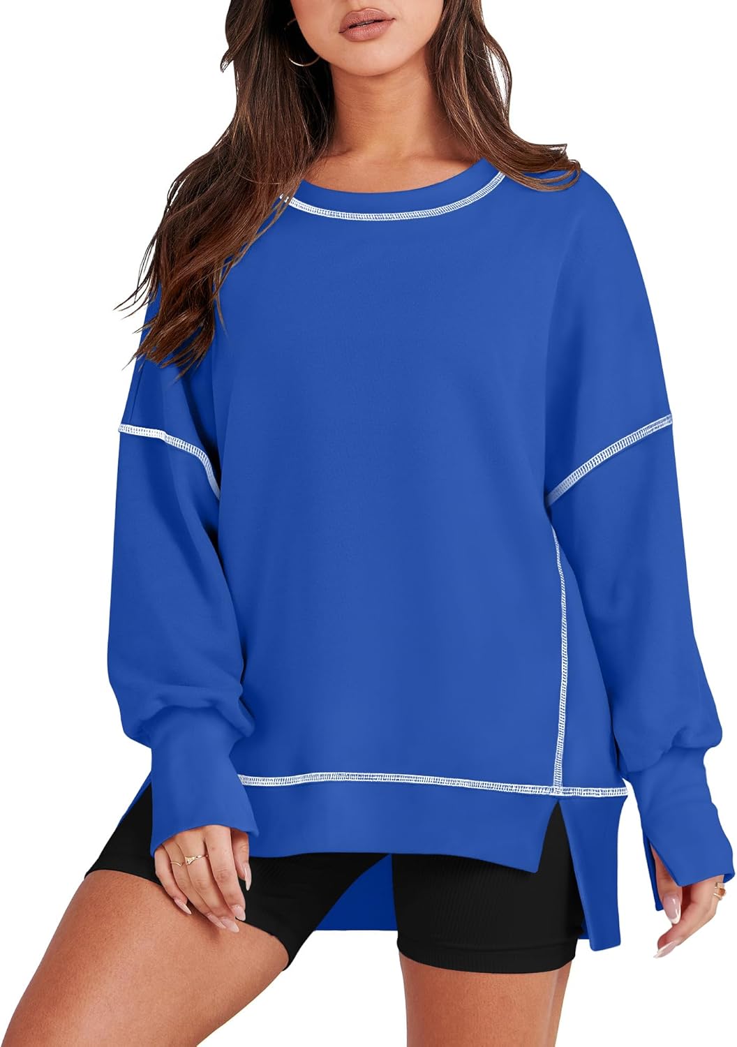 RUBZOOF Womens Casual Crewneck Sweatshirts Long Sleeve Oversized Trendy Contrast...