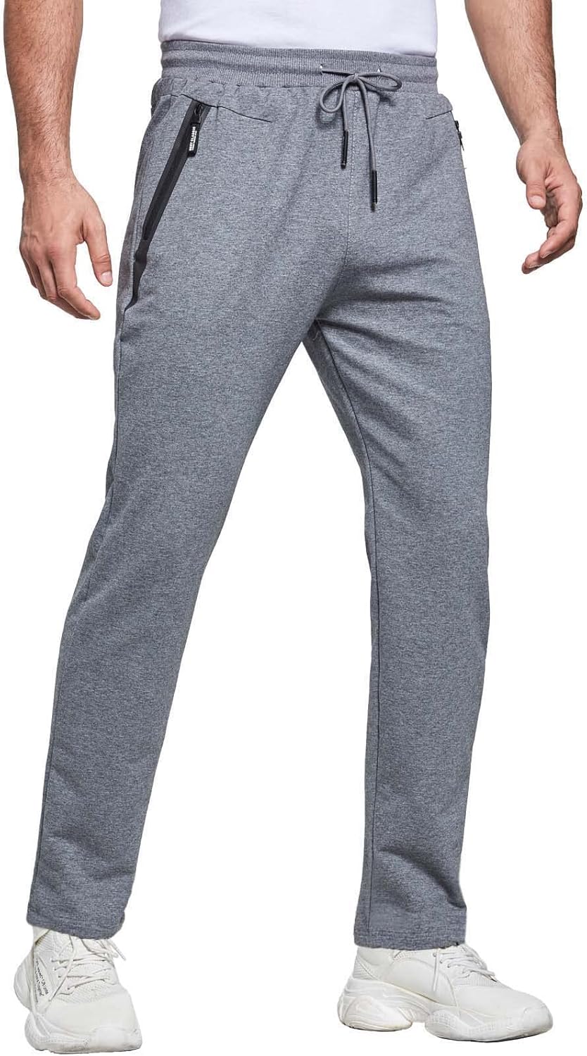 JustSun Tracksuit Bottoms Mens Joggers Slim Fit Gym Sports with Zip Pockets M Gr...