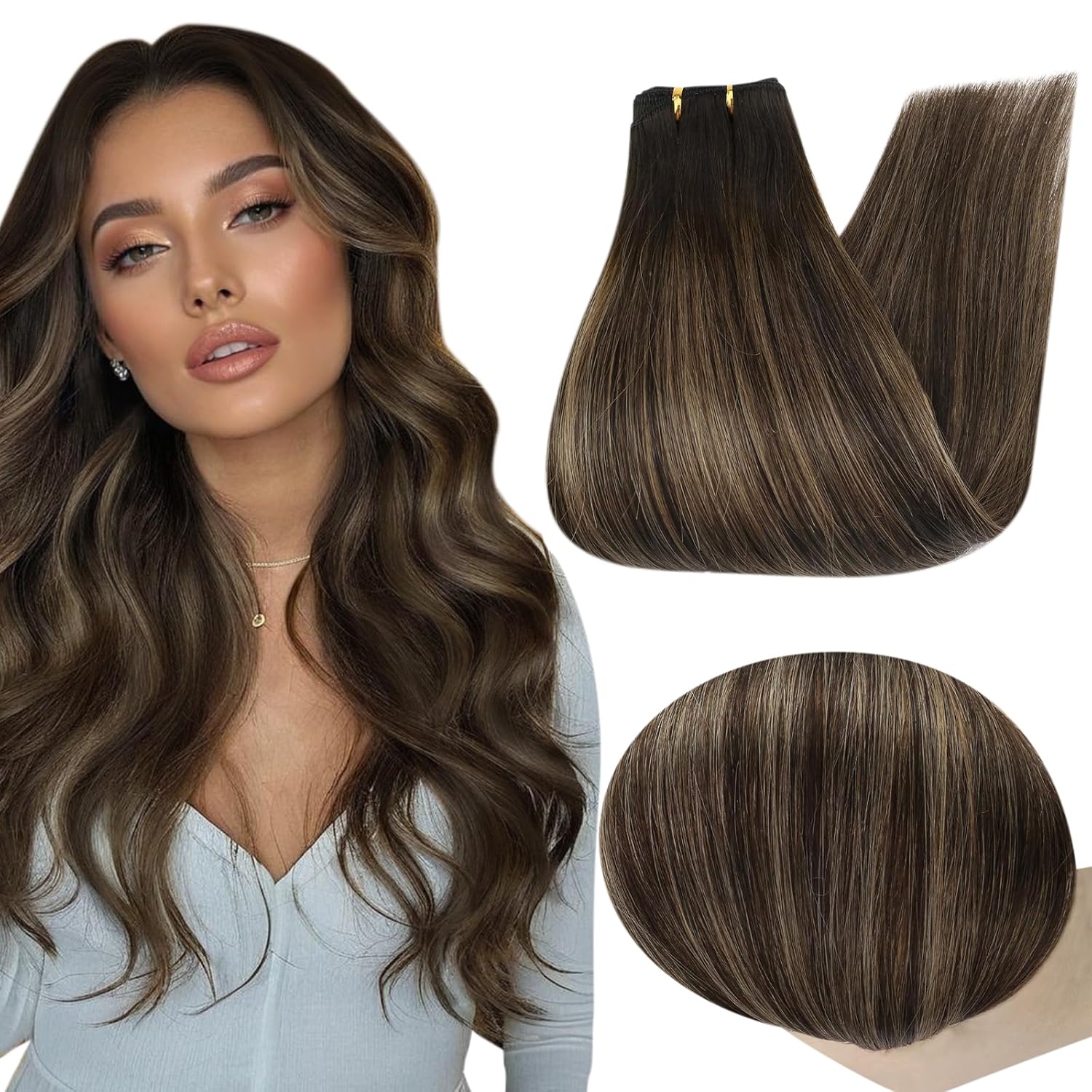 Full Shine Balayage Weft Hair Extensions, Special Human Hair Extensions for 24-I...