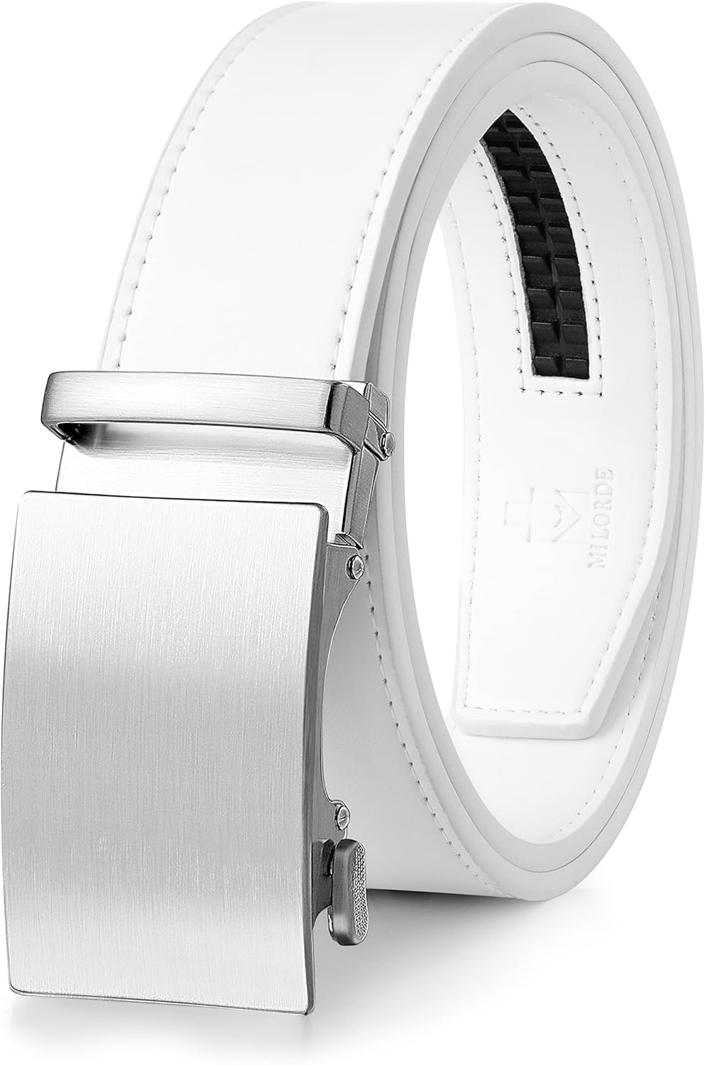 MILORDE Men's Ratchet Leather Belt for Casual Golf Dress Pants Shirts, Adjustabl...