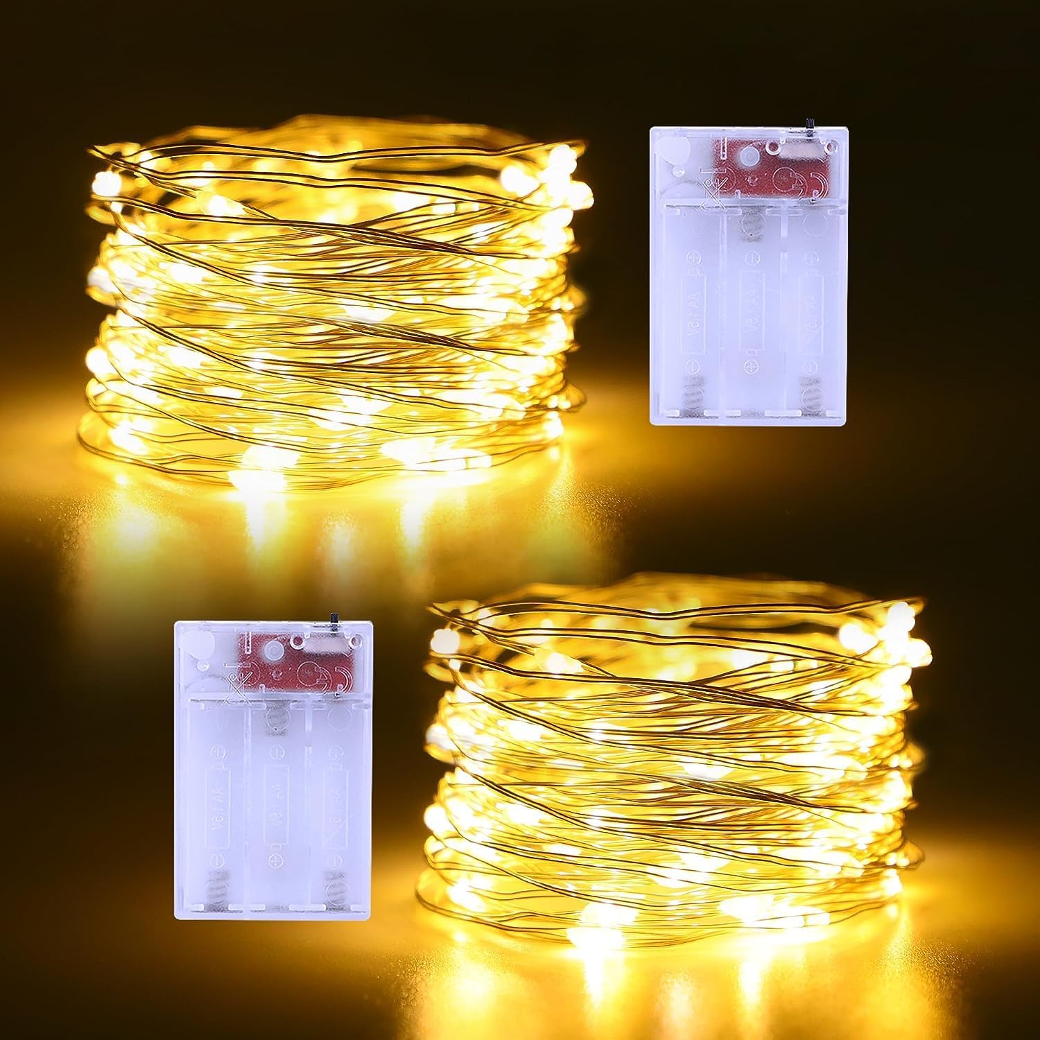 CCILAND 2 Pack 50 LED Fairy Lights Battery Operated, 5M Silver Copper Wire Light...