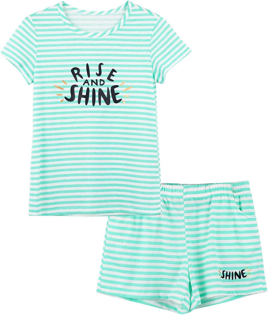 Cozchique Summer Pajamas for Girls – Stripe & Glittering Heart PJS Pal Cute Jamm...