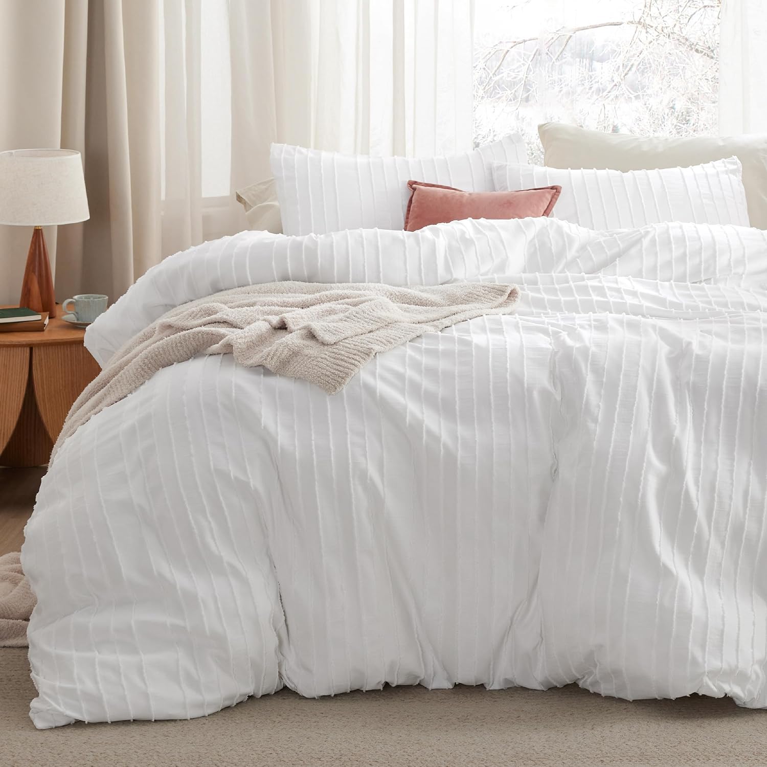 Bedsure Striped Tufted Duvet Cover, Special Shabby Chic Duvet Cover for Queen Si...