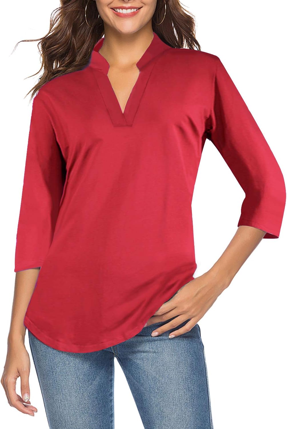 CEASIKERY Women's 3/4 Sleeve V Neck Tops Casual Tunic Blouse Loose Shirt X-Large...