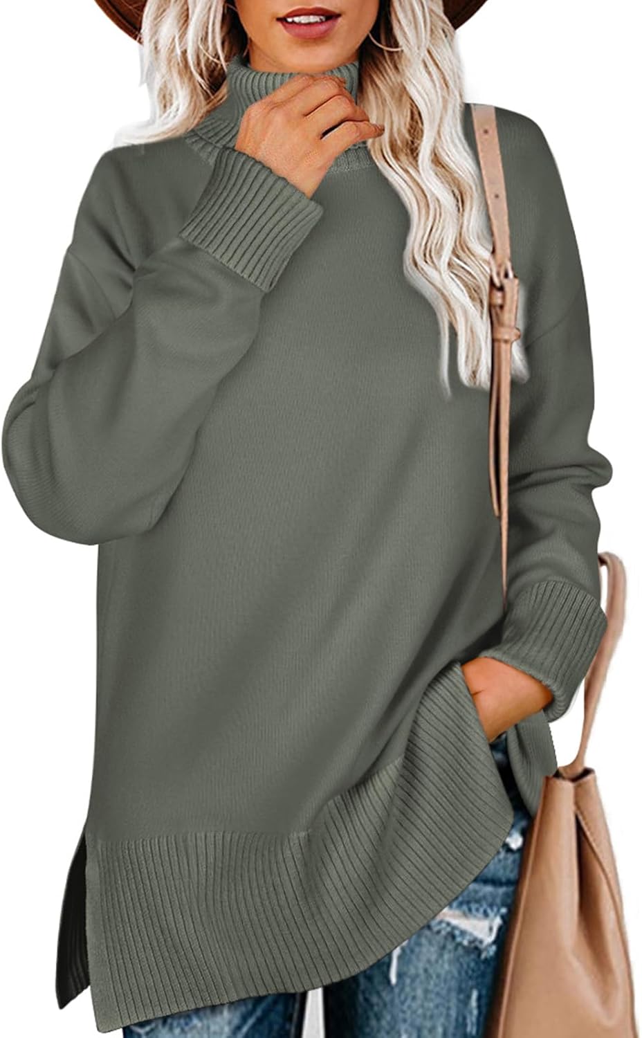 Glanzition Sweaters for Women, Special Turtleneck Oversized Pullover, Unique Sid...