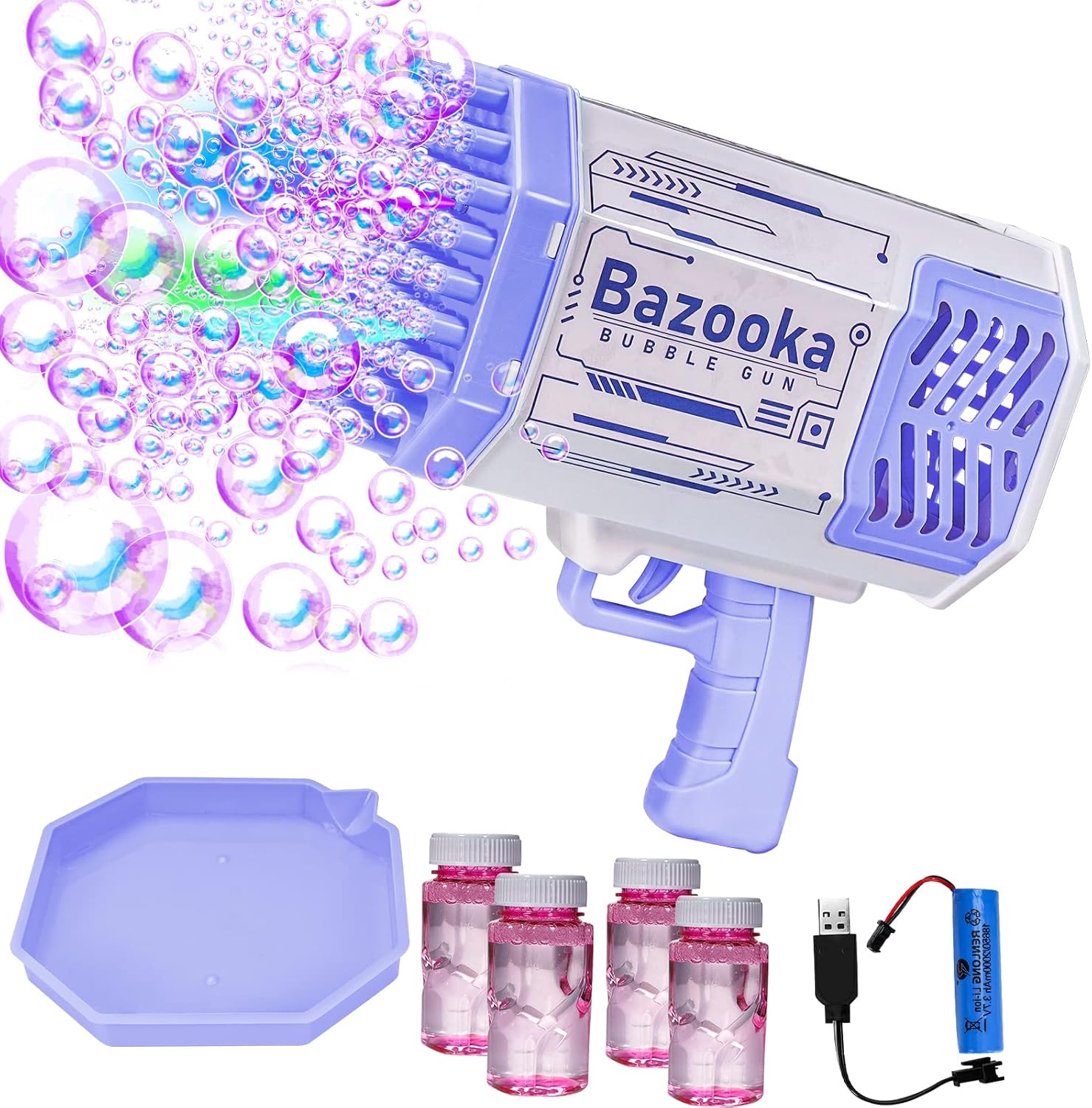 Bubble Gun, Bazooka Bubble Gun, 69 Holes Bubble Machine Gun with 4 Bottles of Bu...