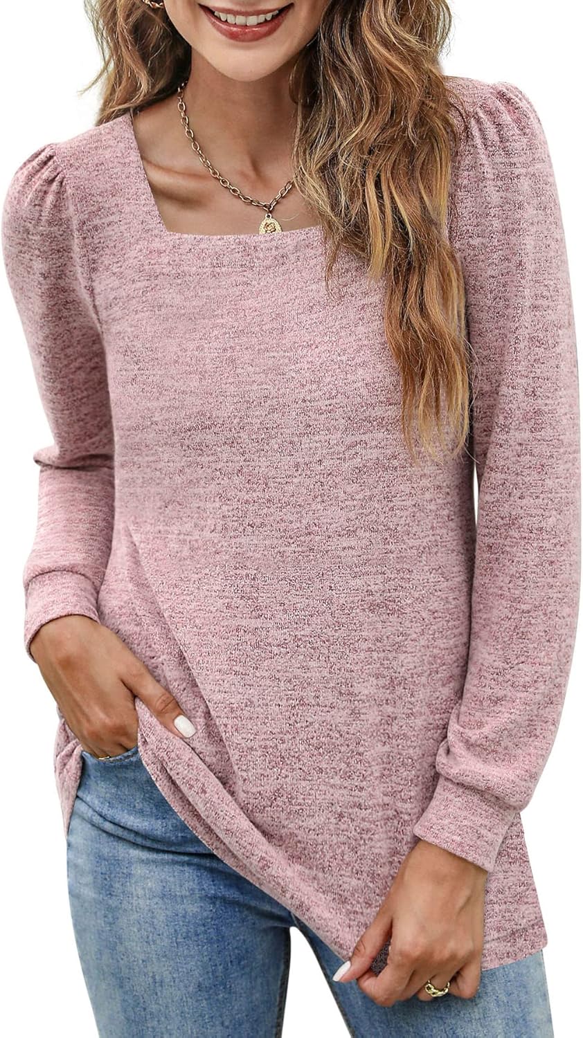 BZB Womens Tunic Tops for Leggings Square Neck Puff Sleeve Shirts Casual Fall Sw...