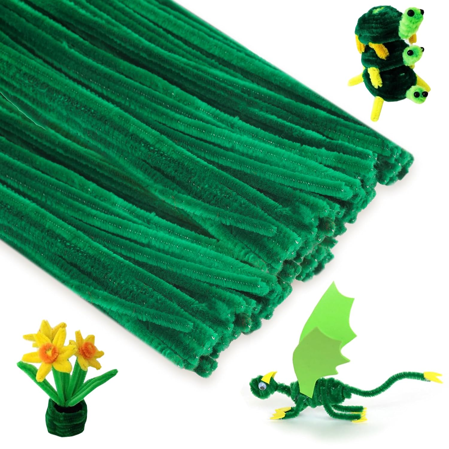 KINGLAKE Dark Green Pipe Cleaners for Craft, 100pcs Chenille Long Christmas Craf...