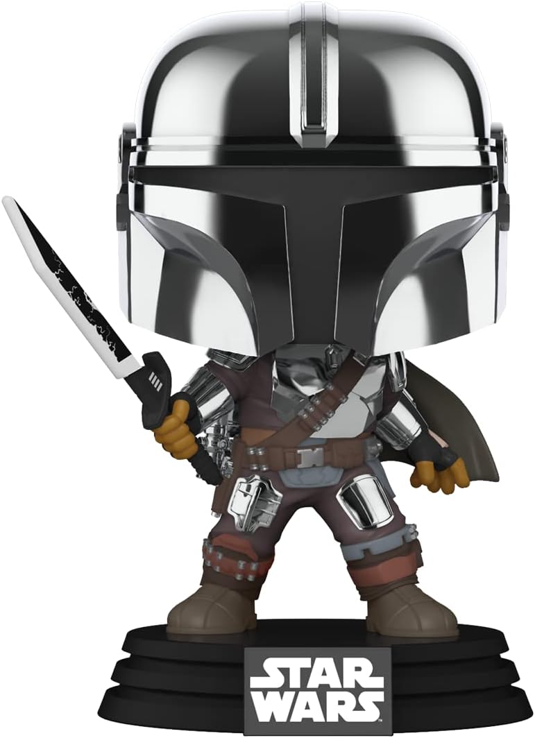 POP Funko Star Wars Mandalorian with Darksaber (Chrome & Glow in The Dark), Excl...