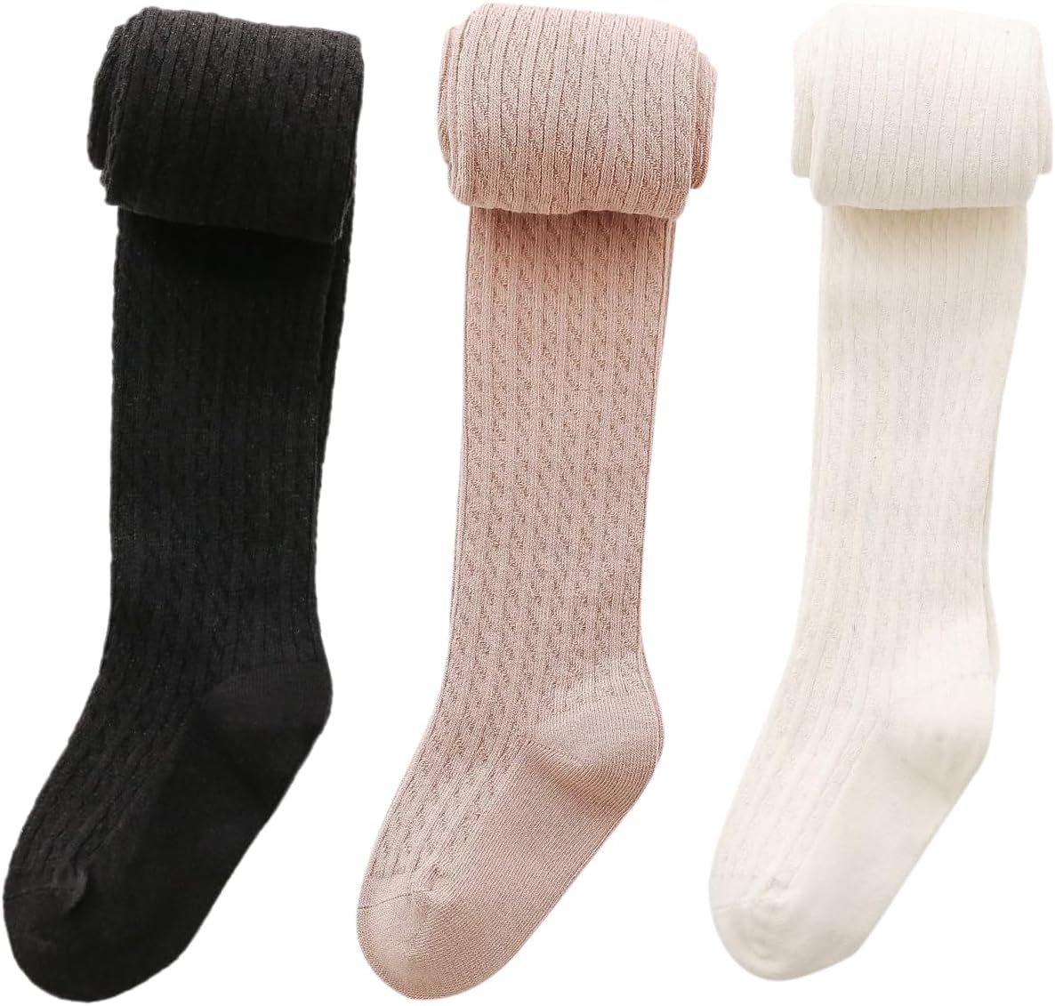 vanberfia Baby Girls Tights Cable Knit Leggings Stockings 3 Pack Pantyhose Infan...