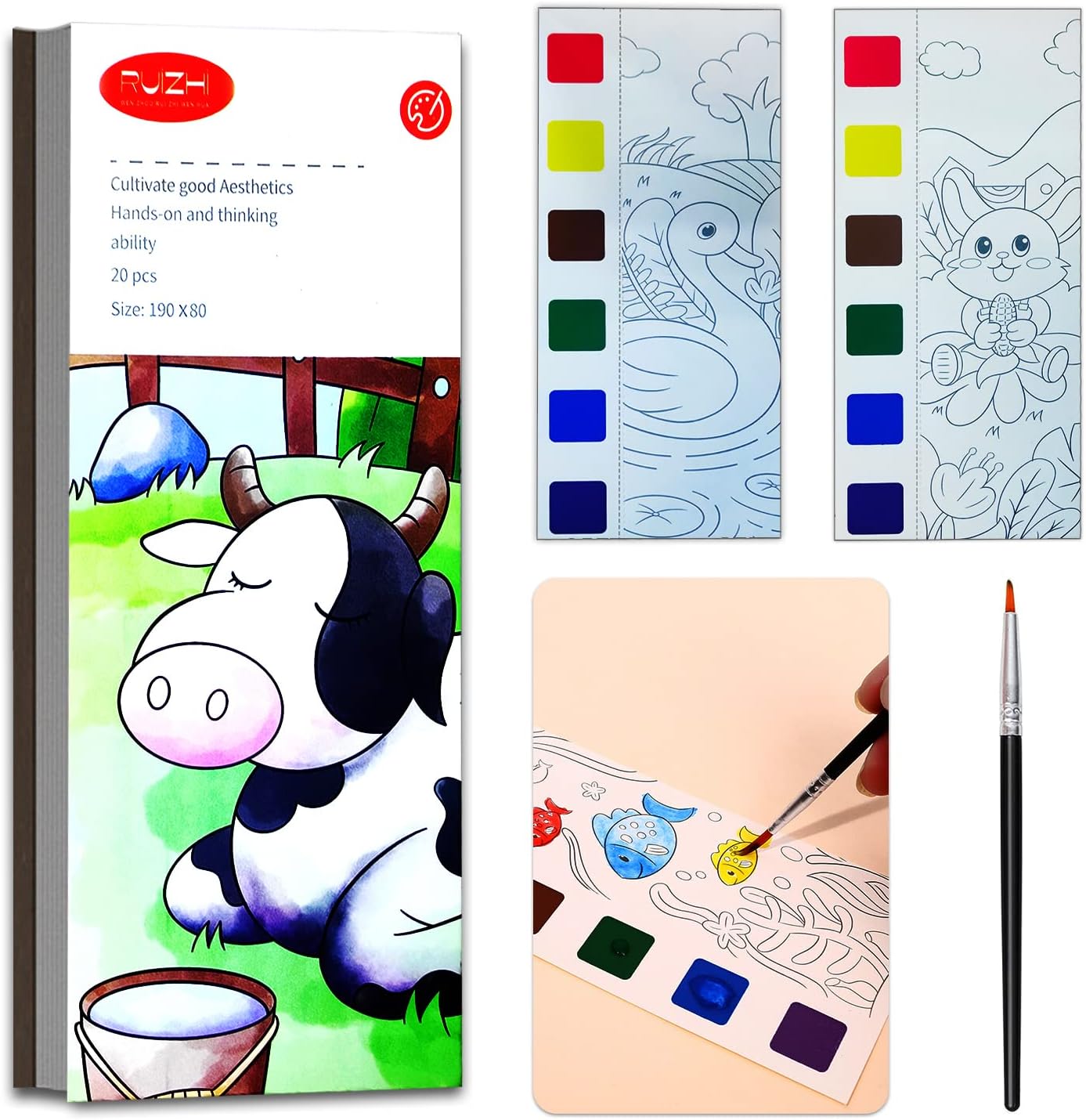 JUNQIU Watercolor Coloring Books for Kids Ages 4-8, Pocket Watercolor Painting B...