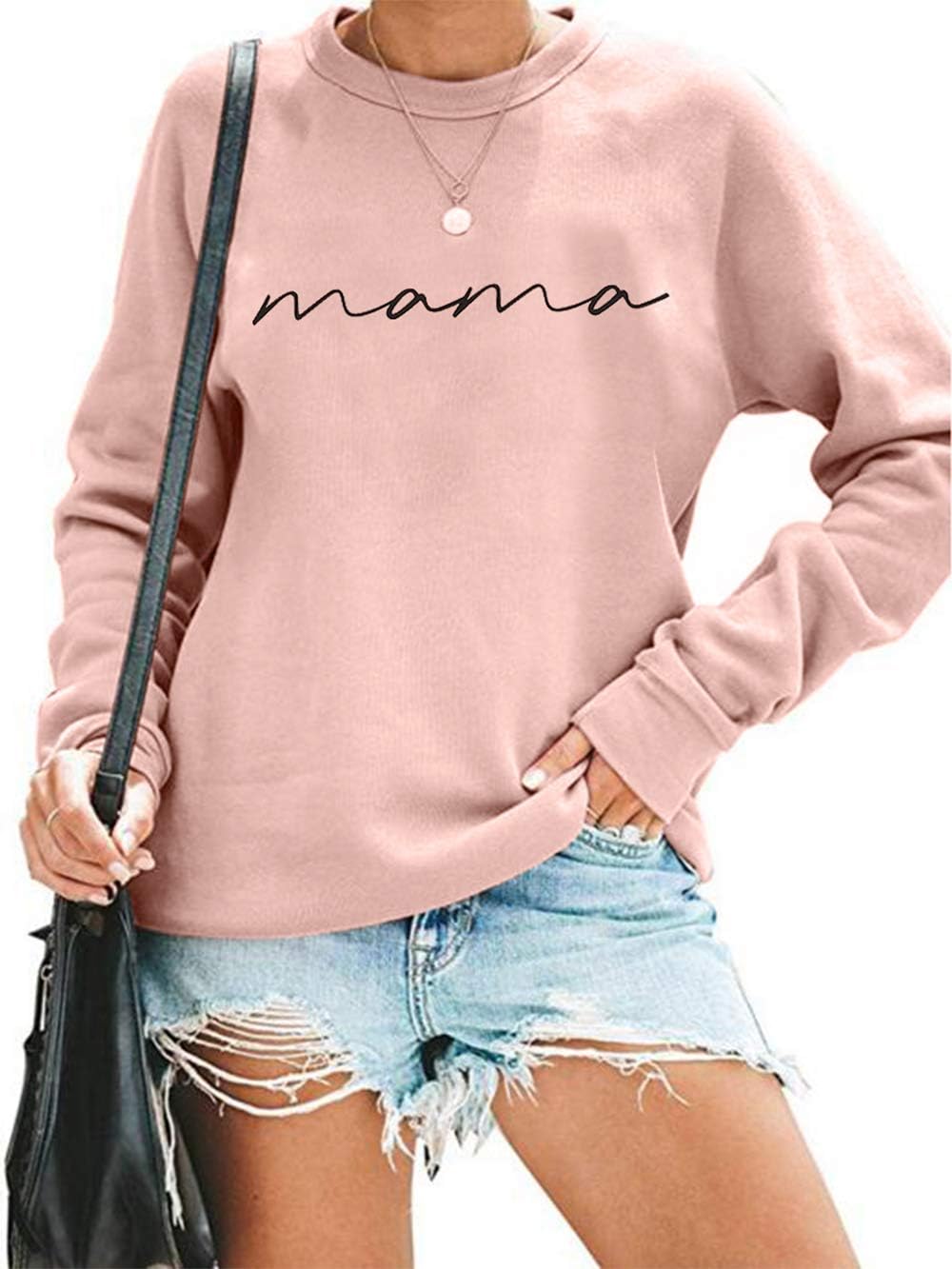 ASTANFY Womens Crewneck Sweatshirt, Fashionable Sweatshirt With Mama Letter Prin...