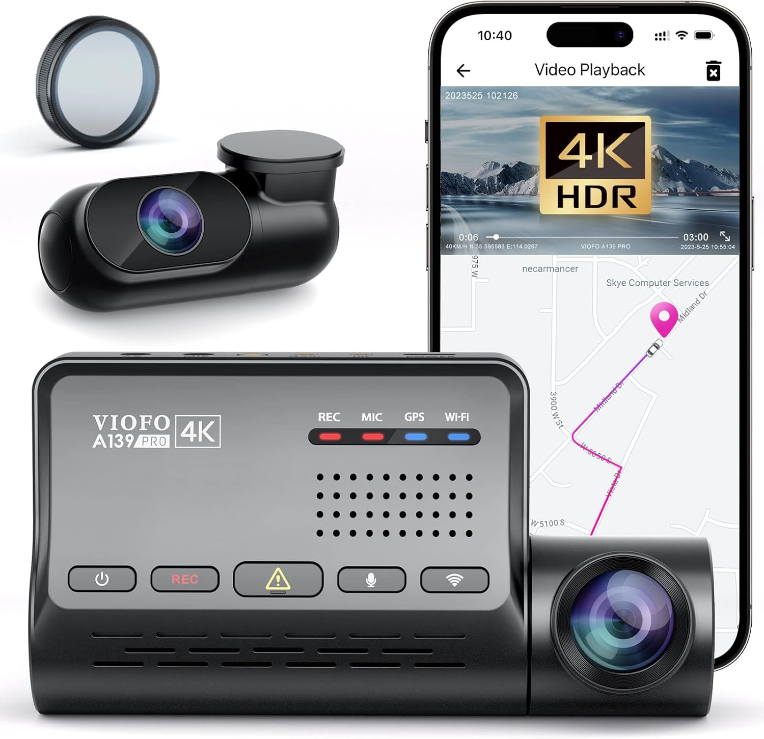 VIOFO 4K HDR Dash Cam Front and Rear A139 Pro 2CH, STARVIS 2 IMX678 Sensor, Supe...
