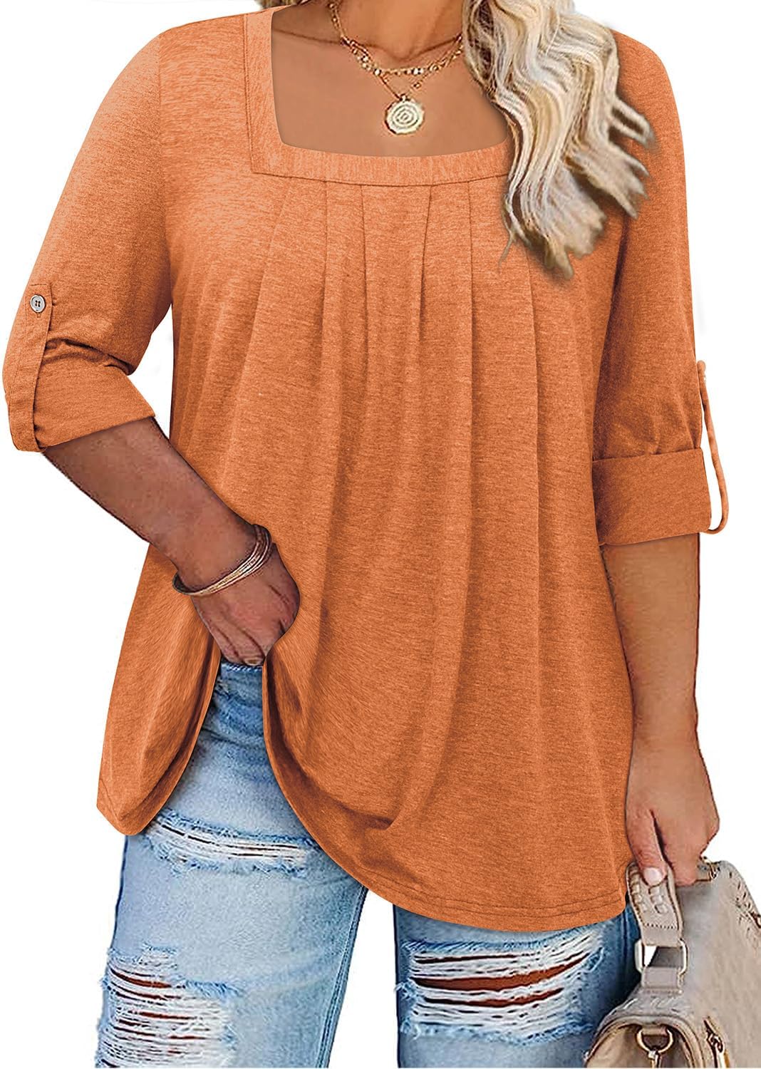 Siddhe Women Short Sleeve Plus Size Tunics, Square Neck Tops Casual Loose Fit T...