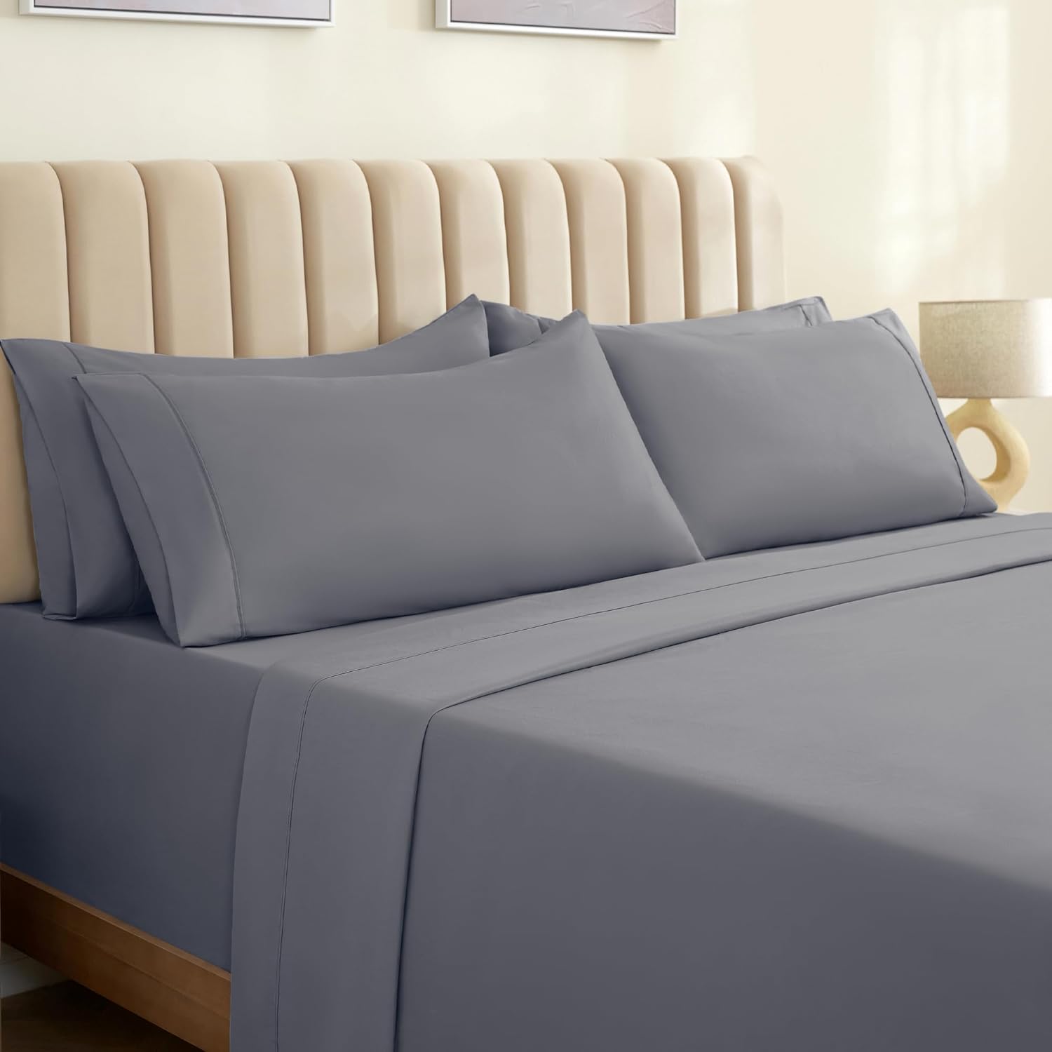 LuxClub 6 PC King Sheet Set, Breathable Luxury Bed Sheets, Deep Pockets 18" Wrin...
