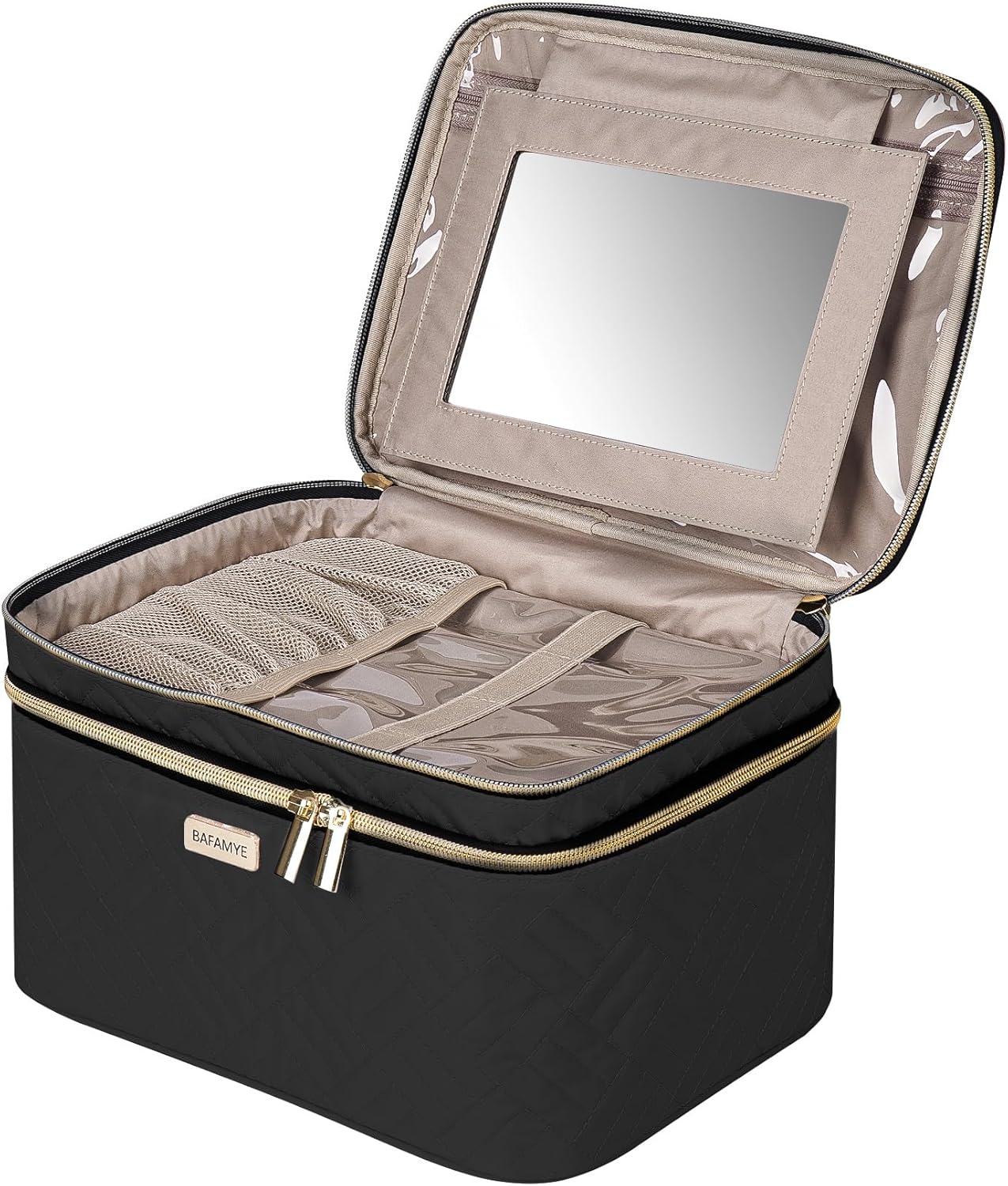 8.8L Double Layer Travel Makeup Bag, Special Cosmetic Case Organizer With Mirror...