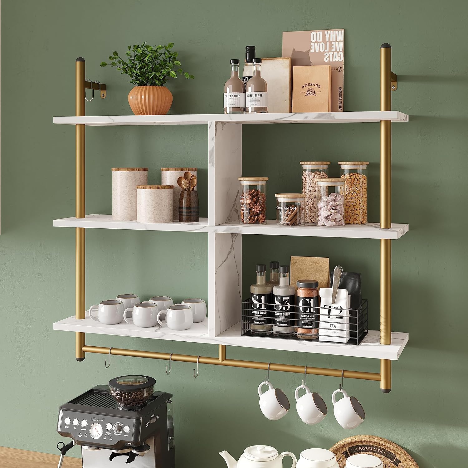 Bestier 3 Tier Floating Pipe Shelving 115CM Industrial Wall Mounted Ladder Shelf...