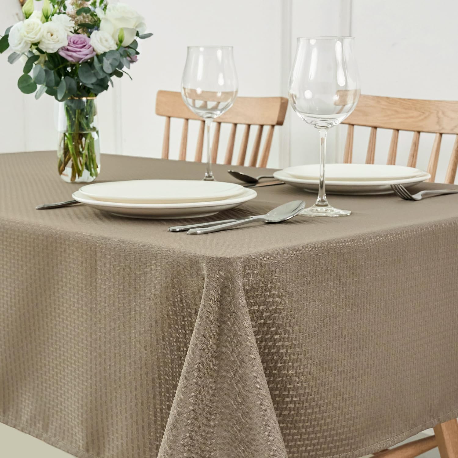 maxmill Square Tablecloth Water Resistance Antiwrinkle Spill Proof Weaved Textur...