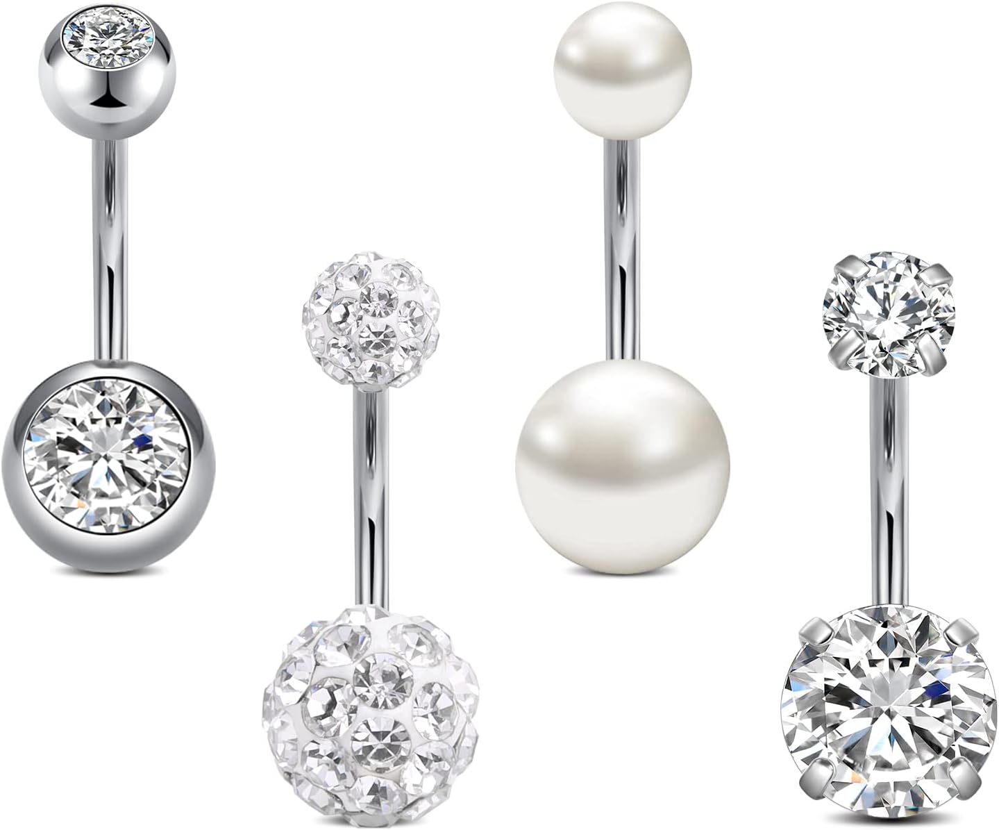 Rajnard Belly Bar 14G 6/8/10/12/14mm Belly Button Bars Surgical Steel CZ Pearl D...