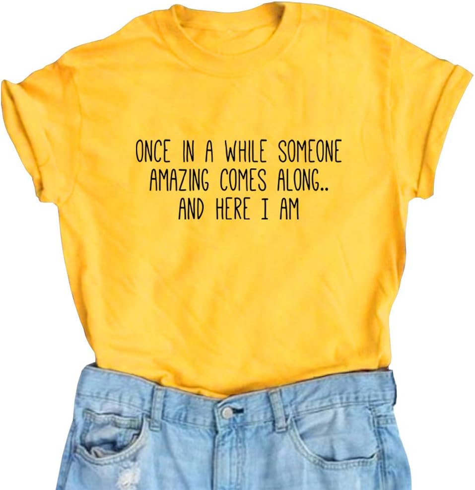 BLACKMYTH Women's Graphic Funny T Shirt Cute Tops Teen Girl Tee Medium Yellow