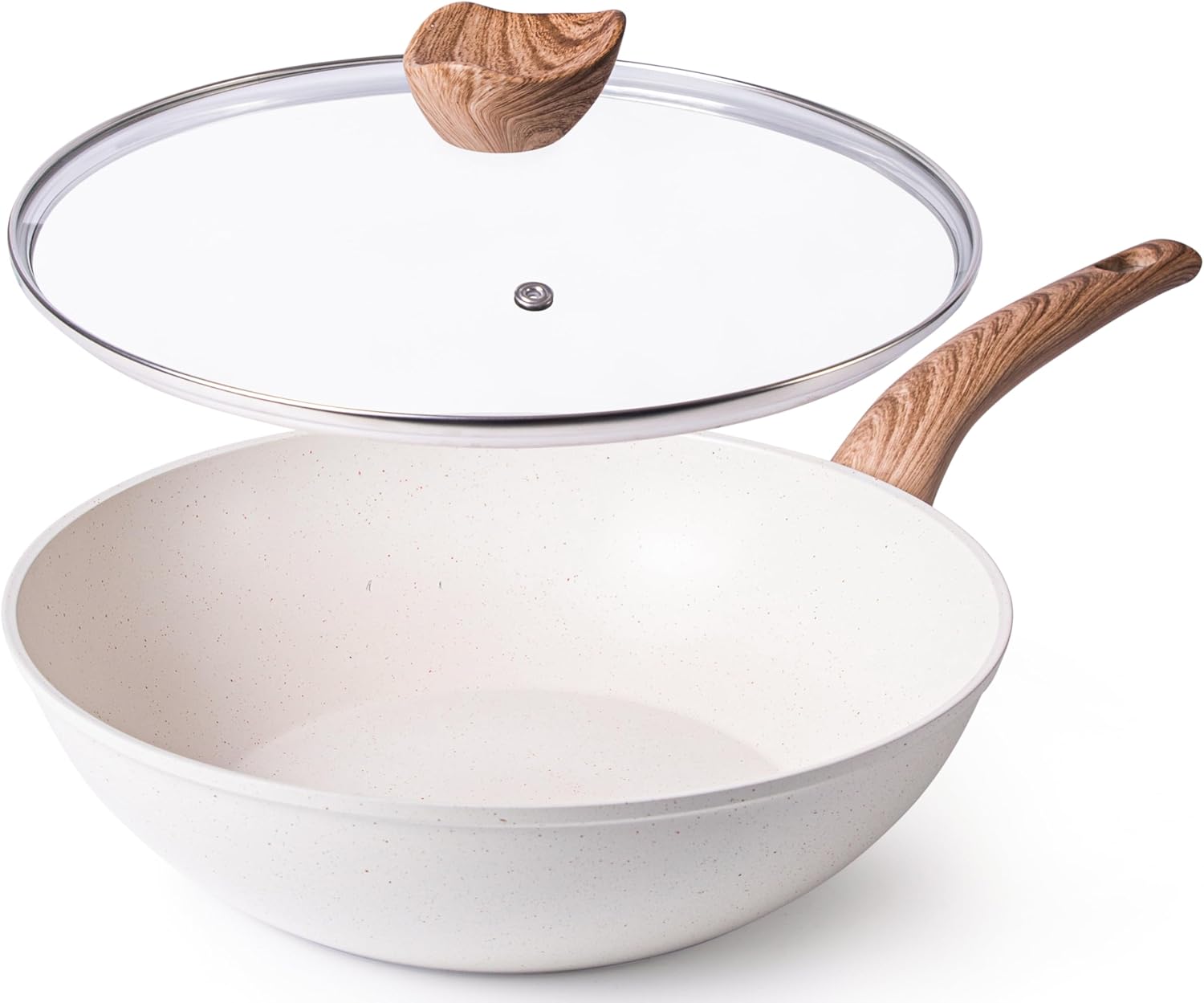 nuovva Induction Non Stick Wok Pan, Special Deep Stir Fry Pan with Glass Lid, In...