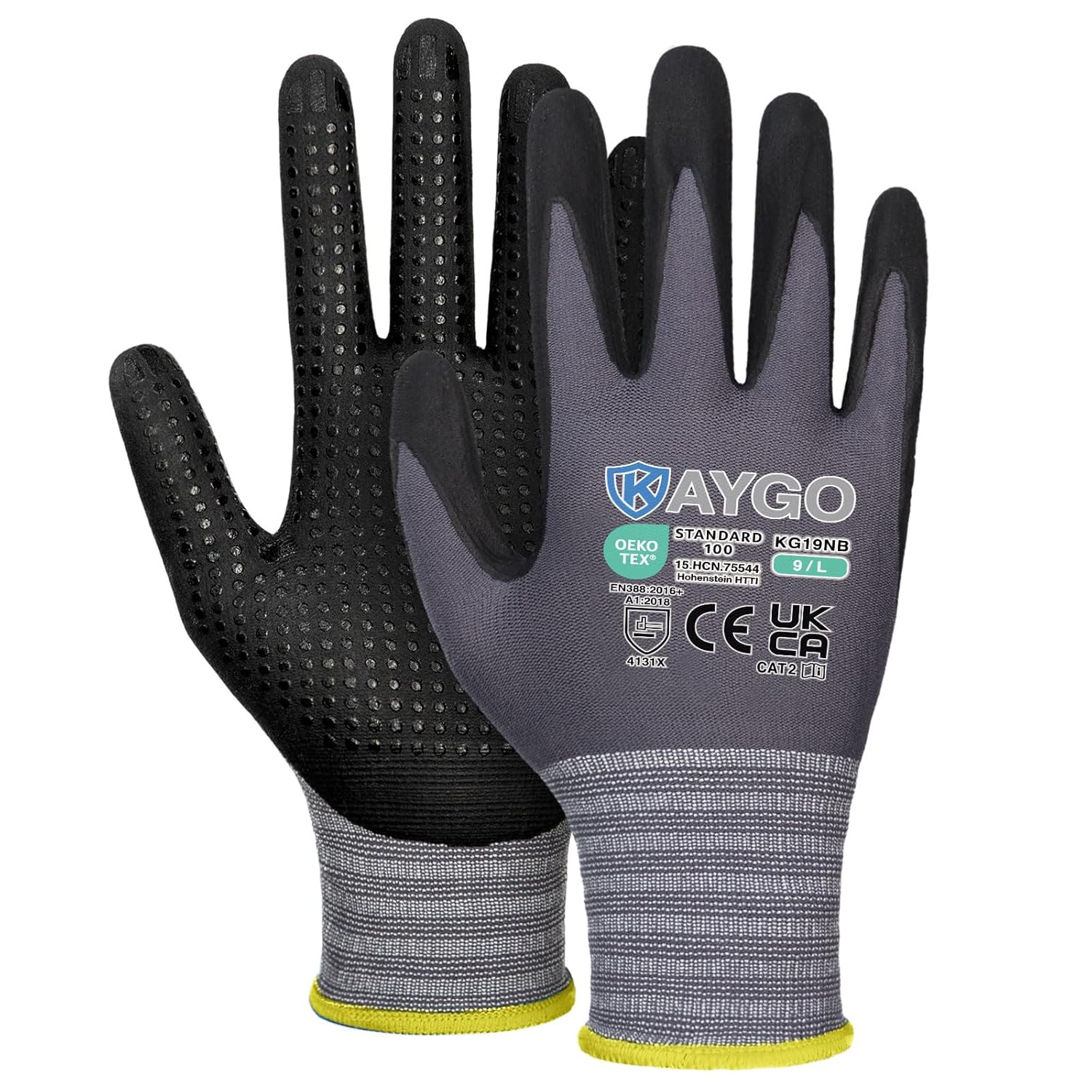 KAYGO Work Gloves with Grip Dots on Palm for Anti-Slip 3 Pairs, KG19N, MicroFoam...