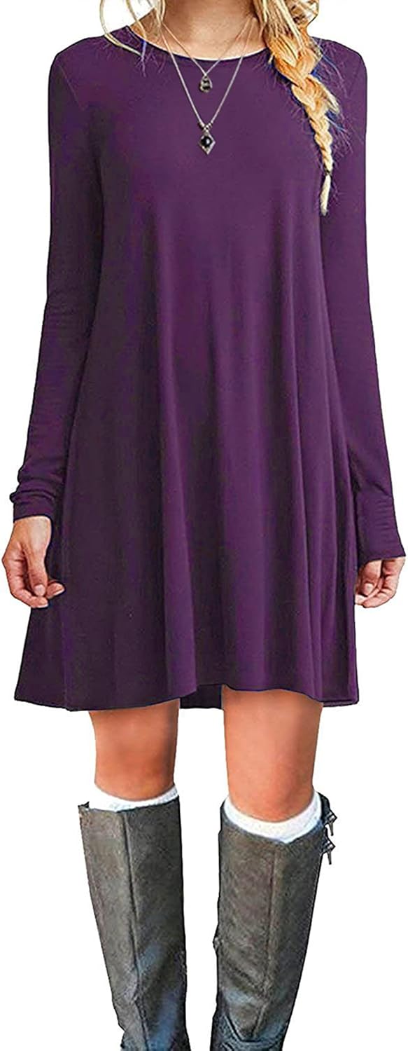 MOLERANI Women's Casual Plain Simple Long Sleeve T-Shirt Loose Dress Medium 10pu...