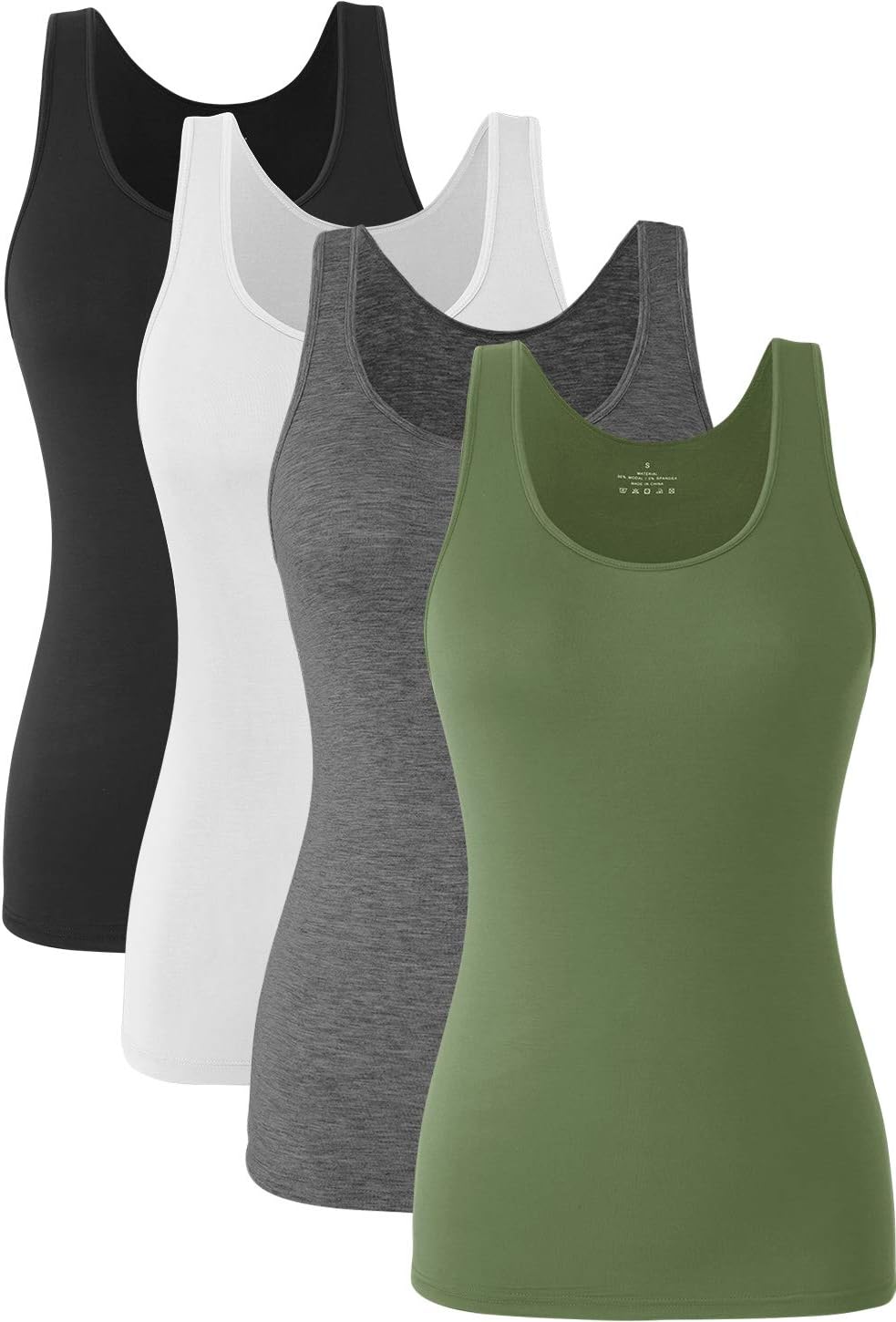 Ymmchy Women Stretch Tank Tops Basic Vest Tops Lightweight Undershirts 4-Pack XL...