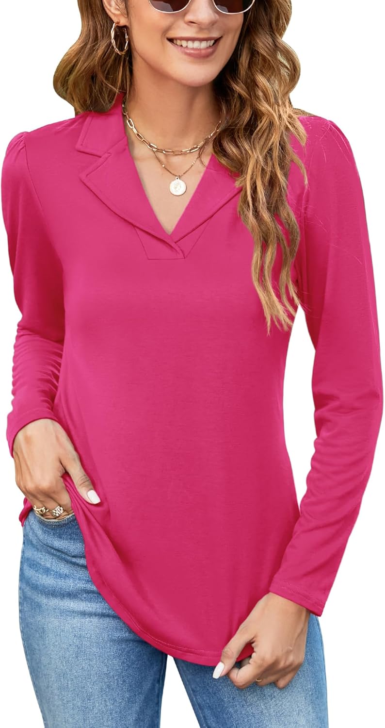 Rapbin Women's Polo Shirts Lapel Collar V Neck Short Sleeve Blouse Dressy Casual...
