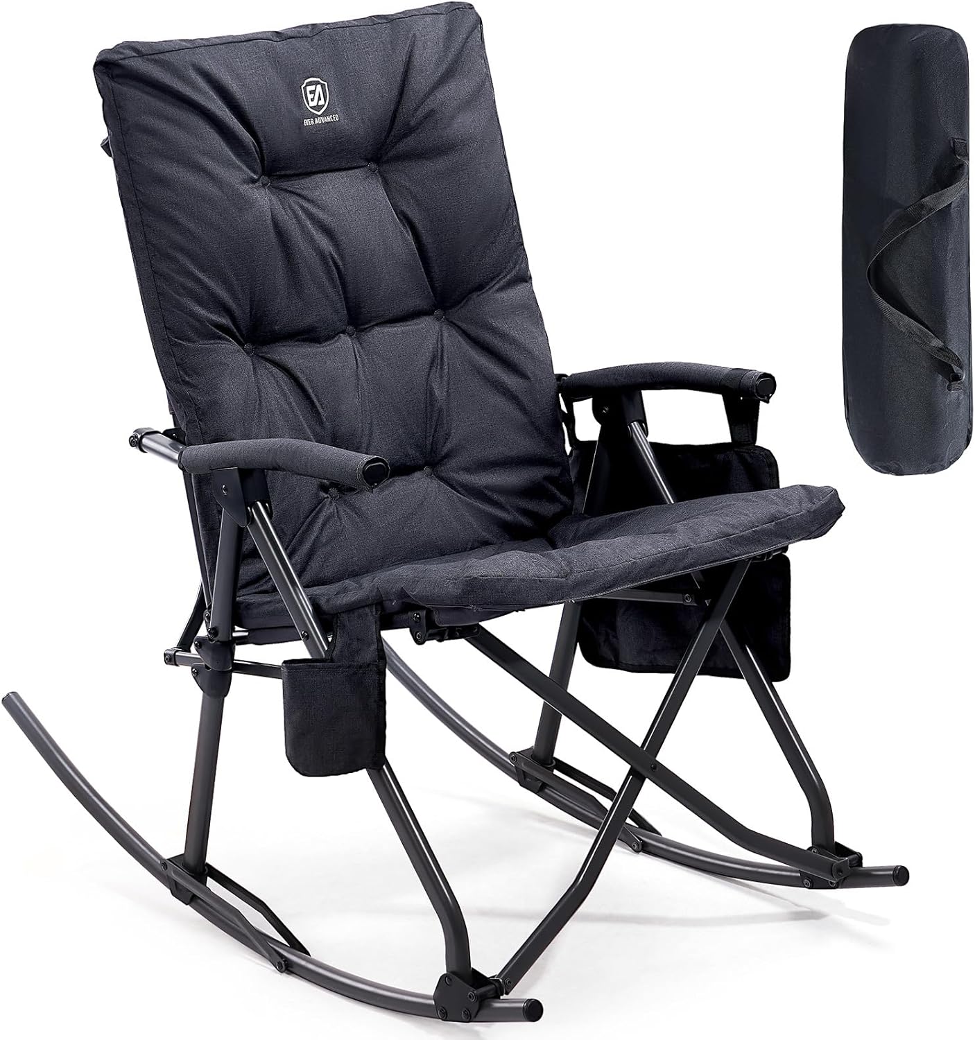 EVER ADVANCED Oversized Folding Rocking Camping Chair, Padded Portable Rocker Ch...