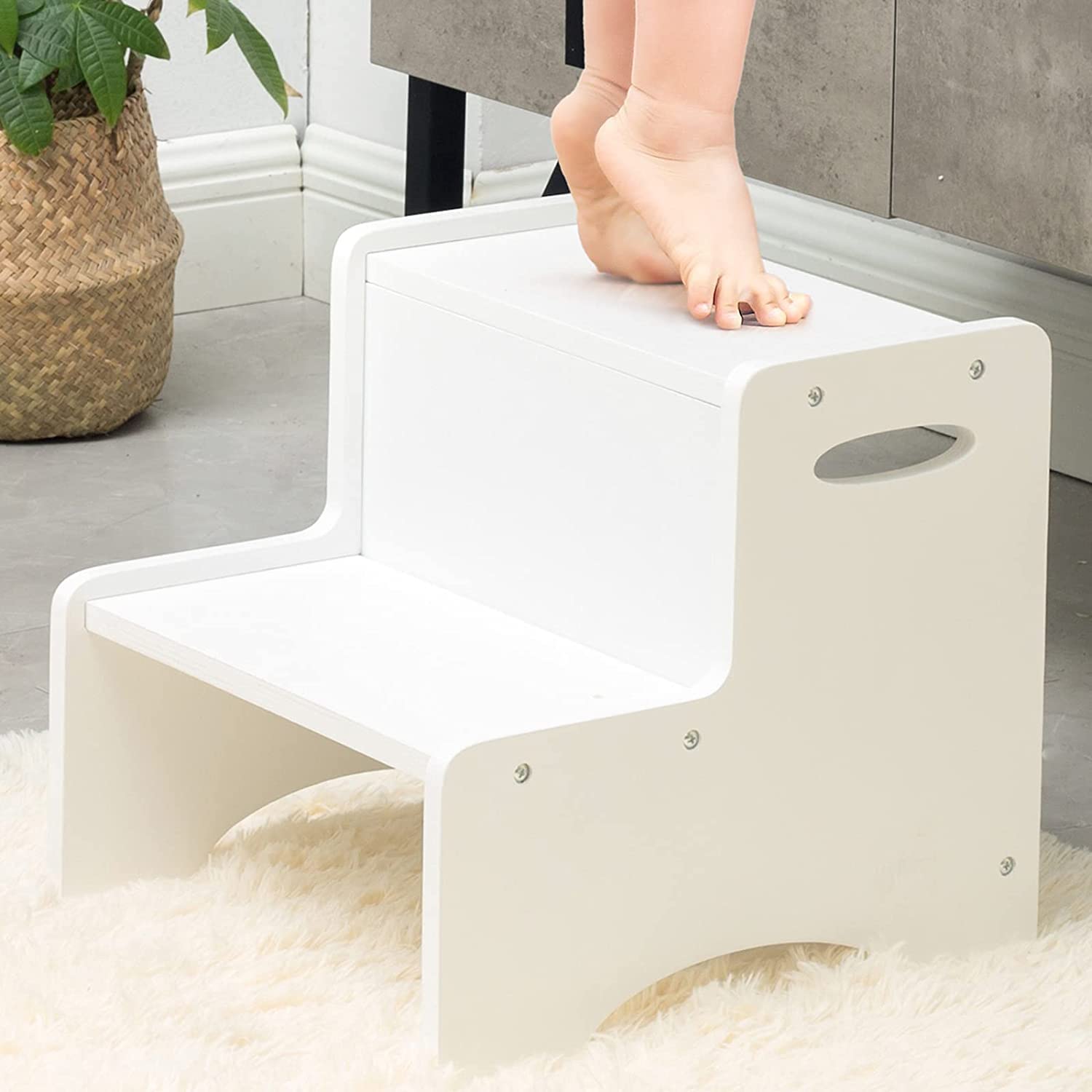 WOOD CITY Wooden Toddler Step Stool, Unique Step Stool for Kids, Special White T...