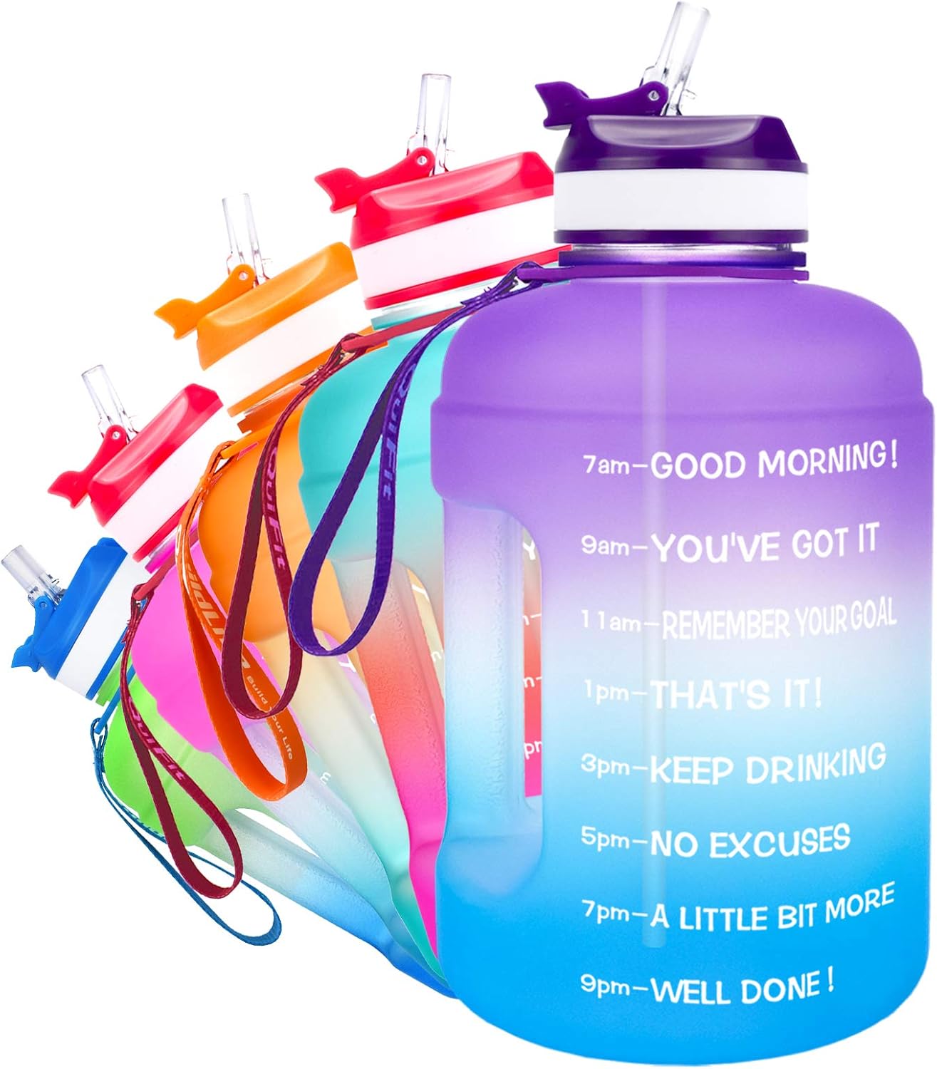 QuiFit 3.78/2.2 Litre Motivational Water Bottle - with Straw & Time Marker,Wide...