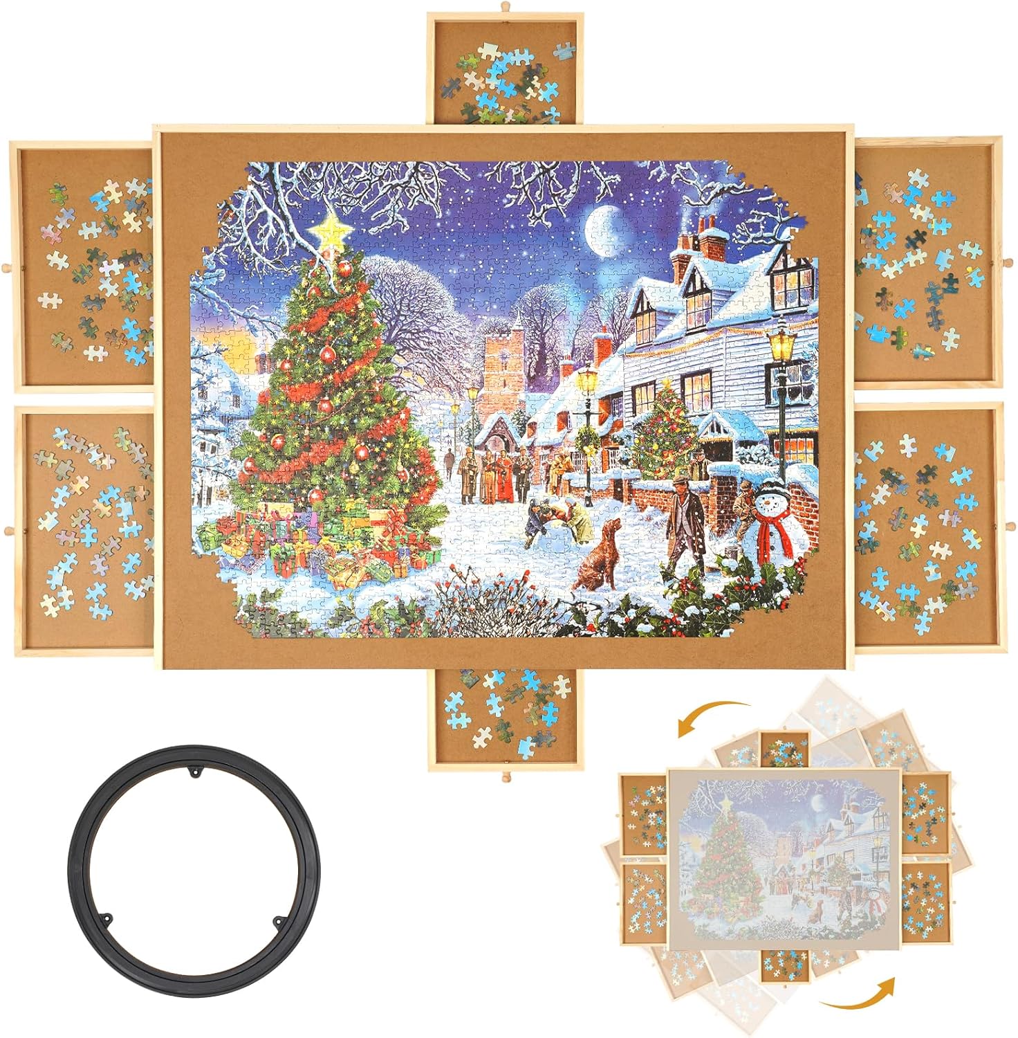 1500 Pieces Puzzle Table, Rotating Puzzle Board with 6 Drawers and Cover,28” X 3...