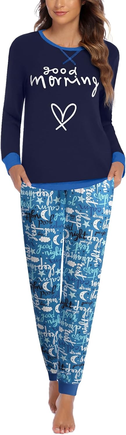 Ekouaer Pajamas Set, Special Long Sleeve Crew Neck Comfy Pjs, Unique Lounge Sets...