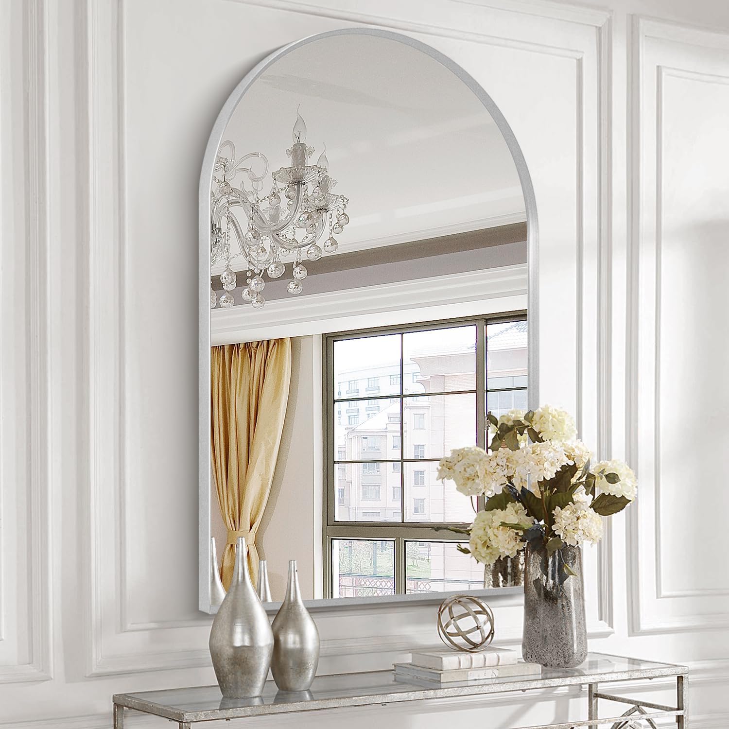 30" x 40" Silver Arched Mirror, Large Arch Bathroom Vanity Mirror and Wall Decor...