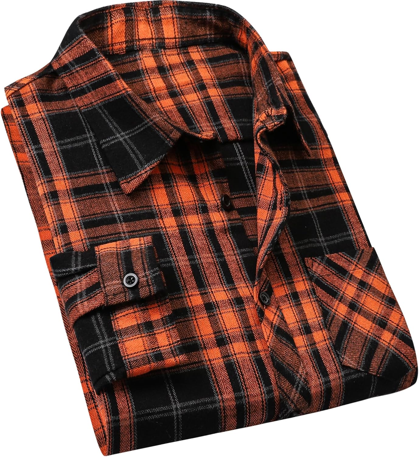 Cromoncent Men's Casual Plaid Flannel Long Sleeve Button Down Shirt X-Large Oran...